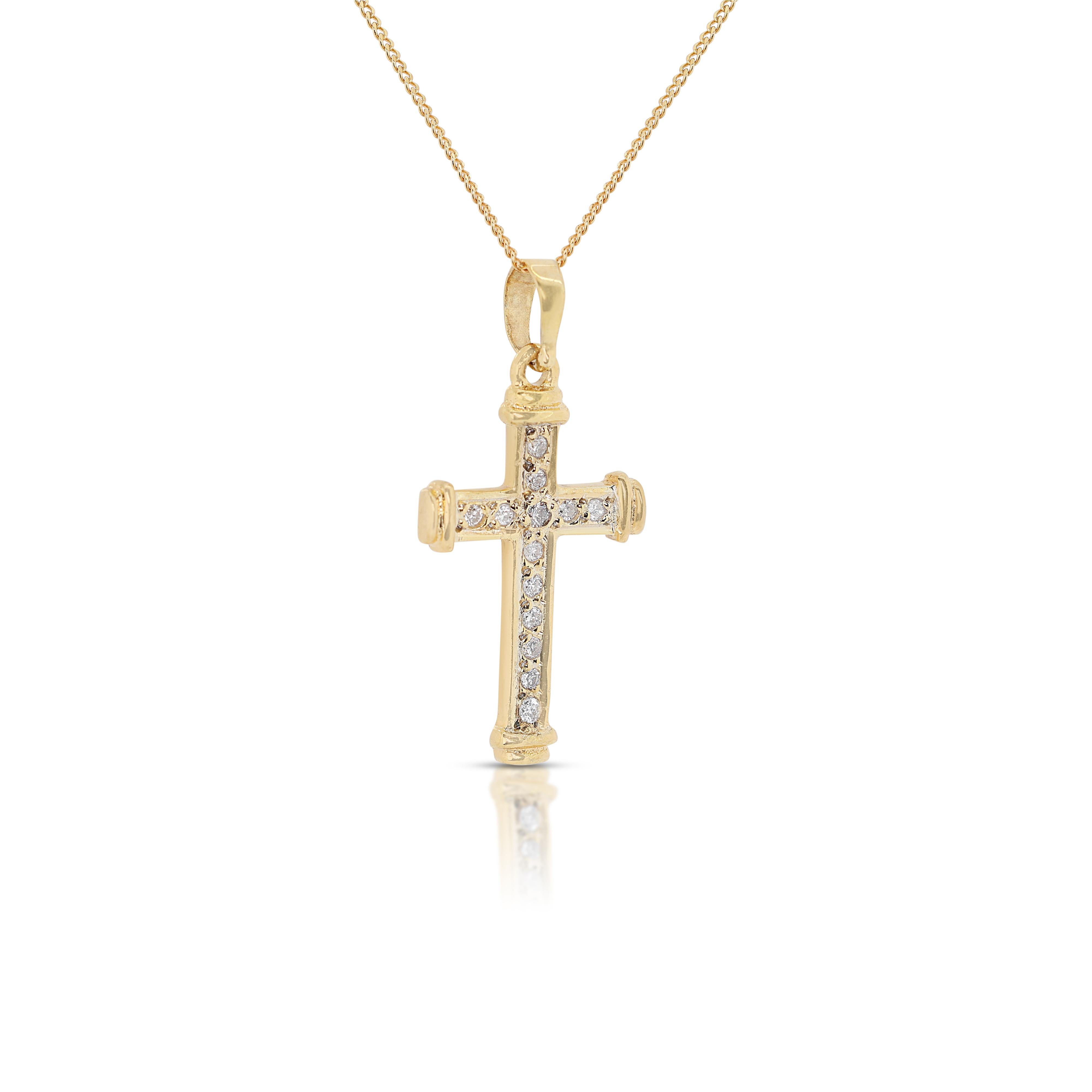 Women's Timeless 0.14ct Diamonds Cruciform Pendant in 9K Yellow Gold - (Chain Included) For Sale