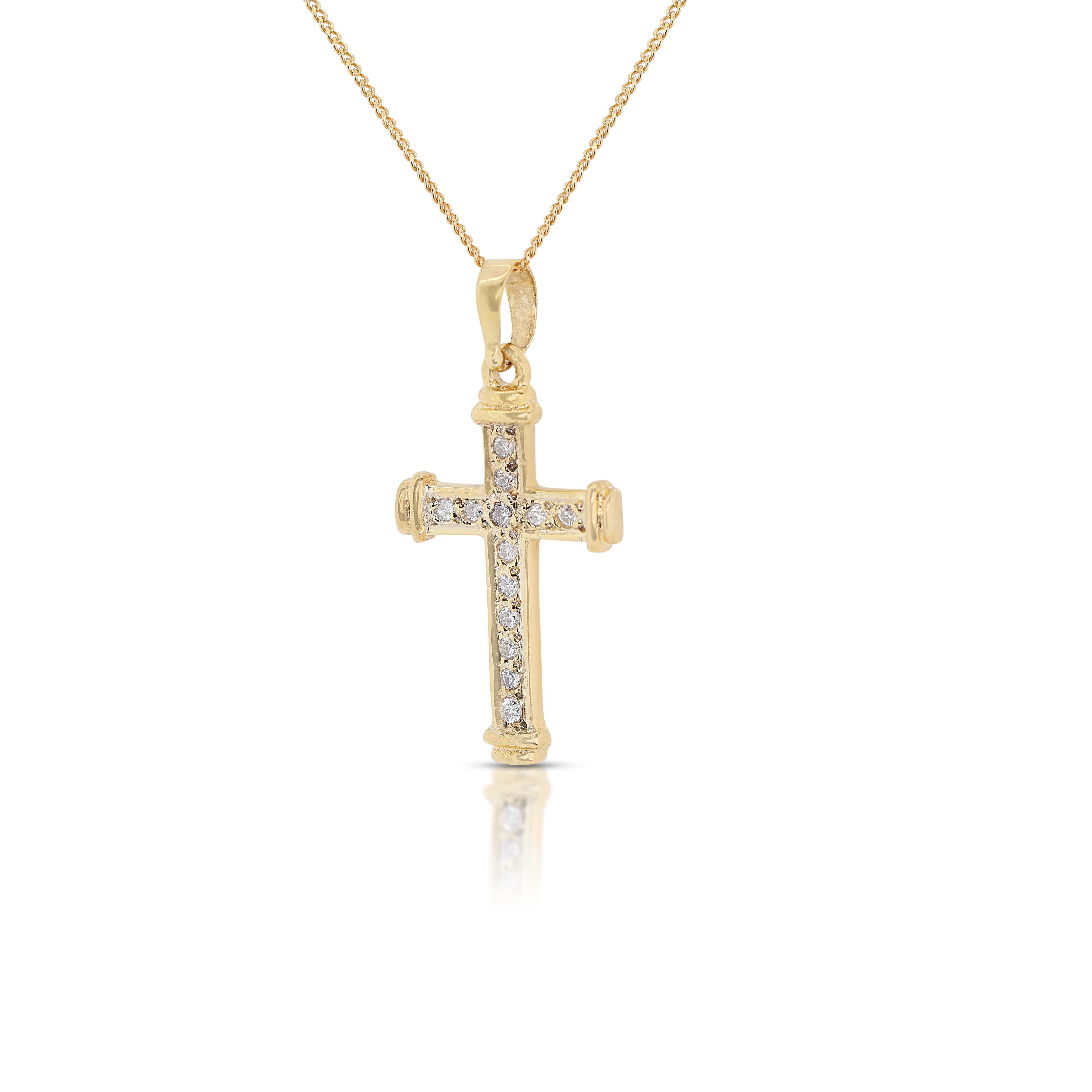 Timeless 0.14ct Diamonds Cruciform Pendant in 9K Yellow Gold - (Chain Included) For Sale 1