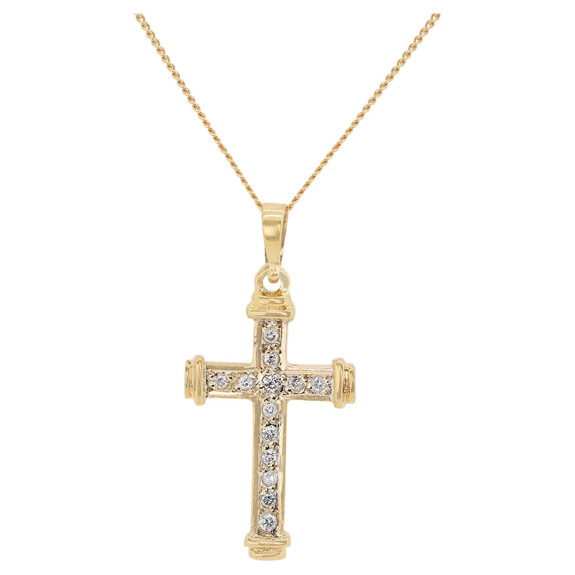 Timeless 0.14ct Diamonds Cruciform Pendant in 9K Yellow Gold - (Chain Included) For Sale