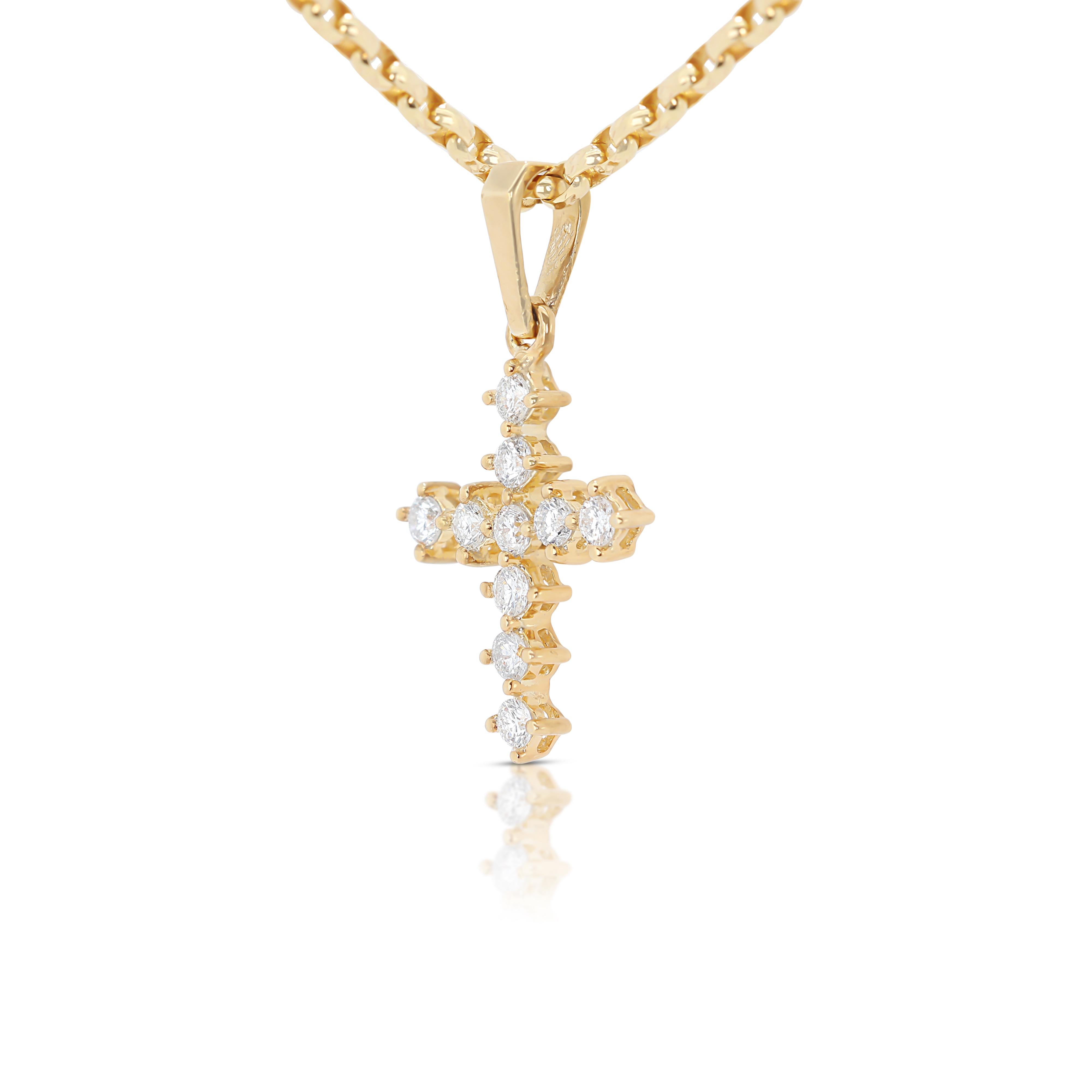 Round Cut Timeless 0.15ct Diamonds Cruciform Pendant in 18K Yellow Gold-Chain not Included For Sale