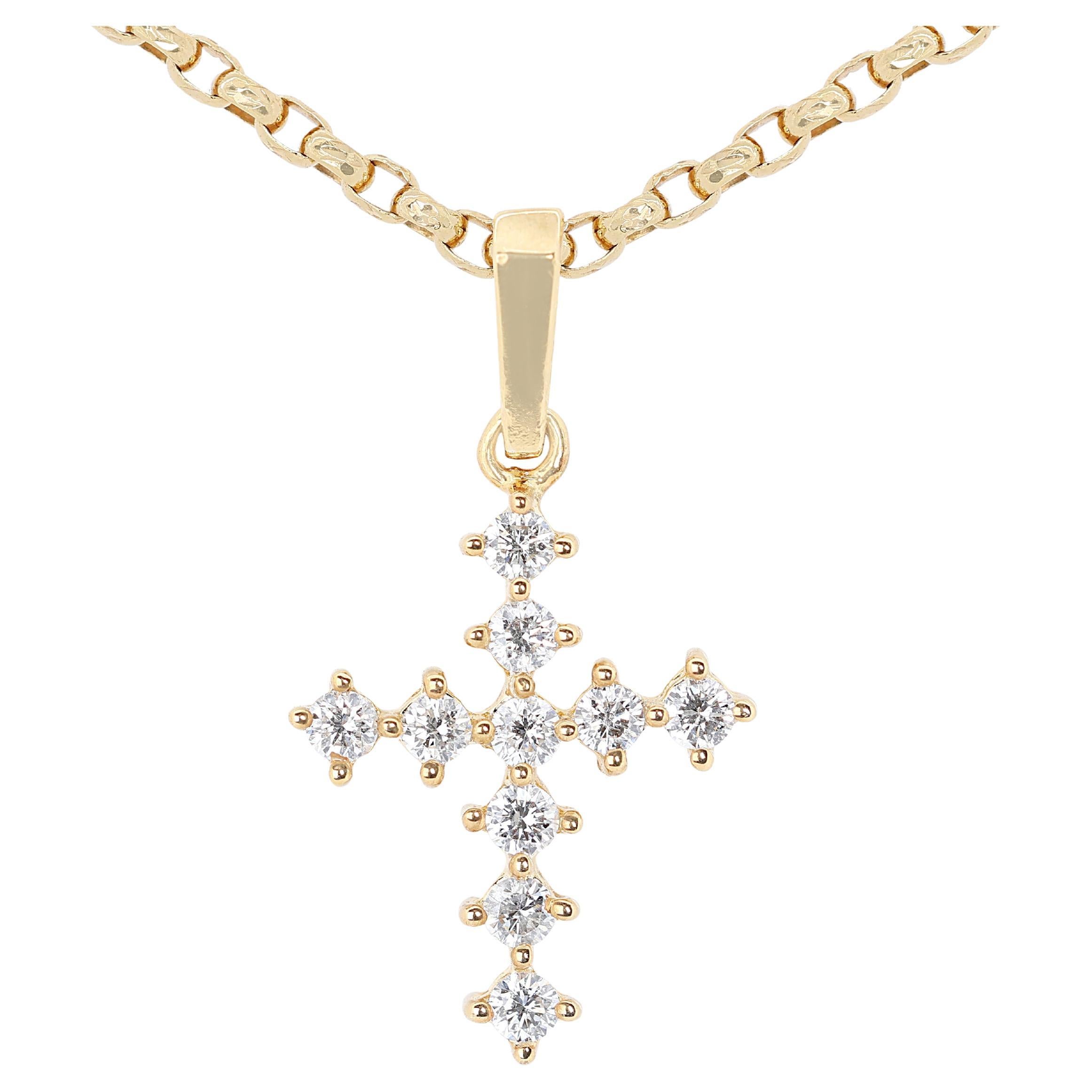 Timeless 0.15ct Diamonds Cruciform Pendant in 18K Yellow Gold-Chain not Included For Sale