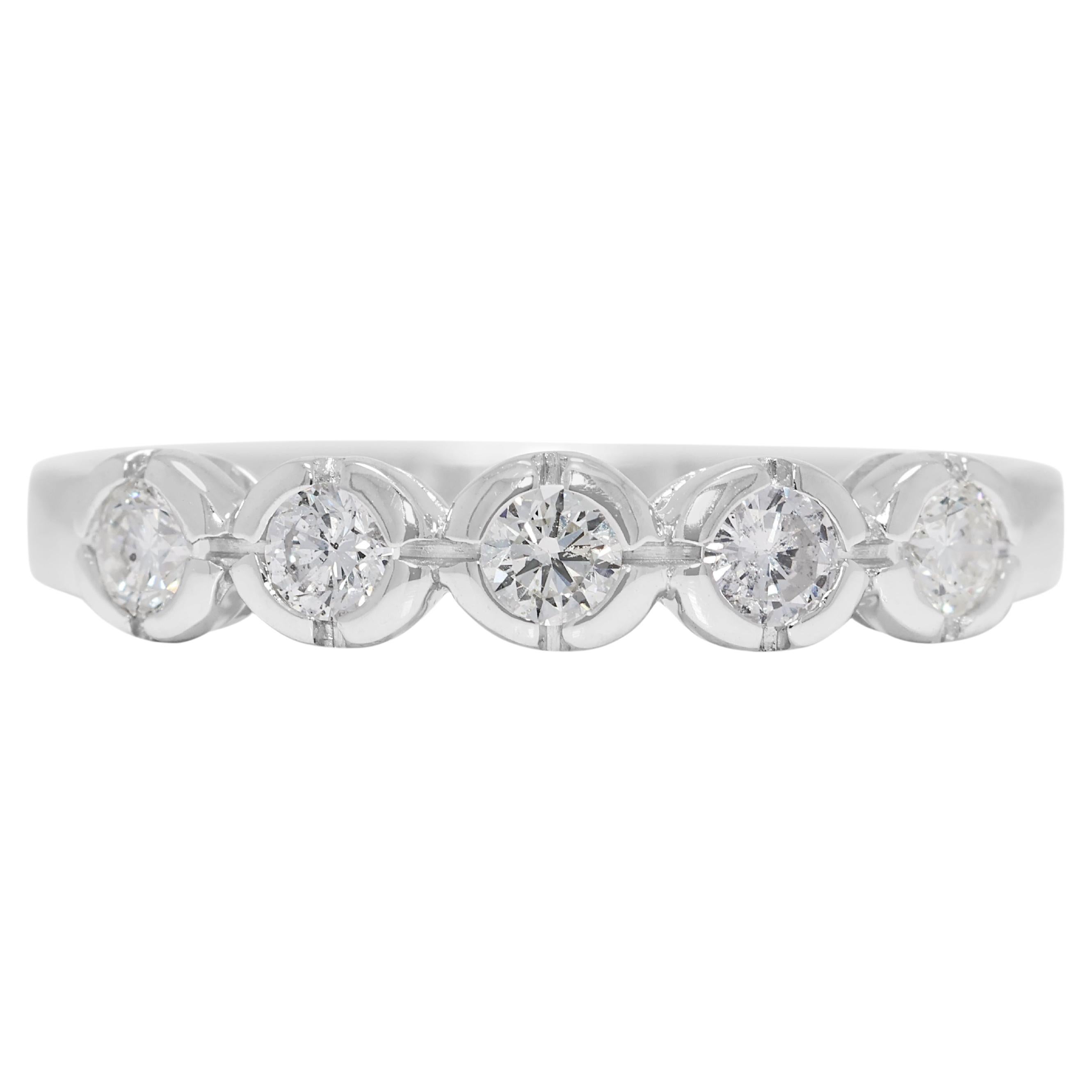 Atemporal Anillo de Cinco Piedras de Diamante Natural de 0,25 ct en Oro Blanco de 18k
