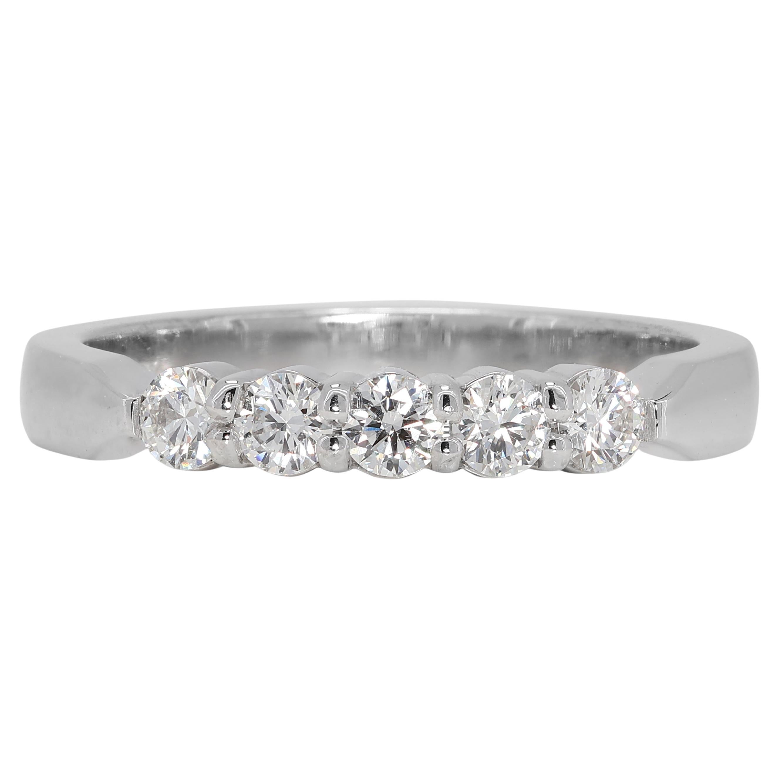 Atemporal Anillo de cinco piedras con diamantes naturales de 0,27 ct en oro blanco de 18 quilates