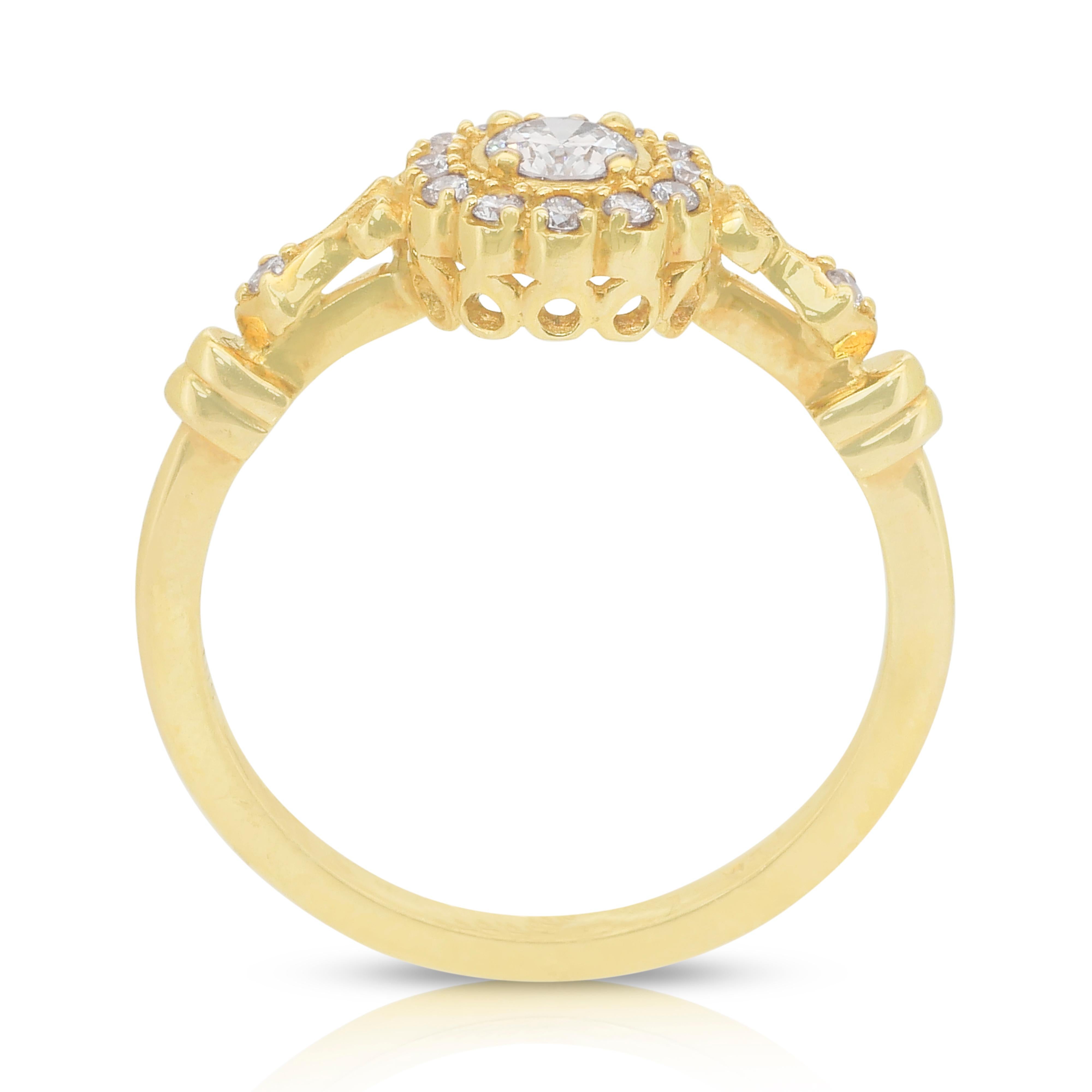Timeless 0.39ct Diamonds Halo Ring in 18k Yellow Gold - IGI Certified 3