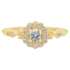 Timeless 0.39ct Diamonds Halo Ring in 18k Yellow Gold - IGI Certified