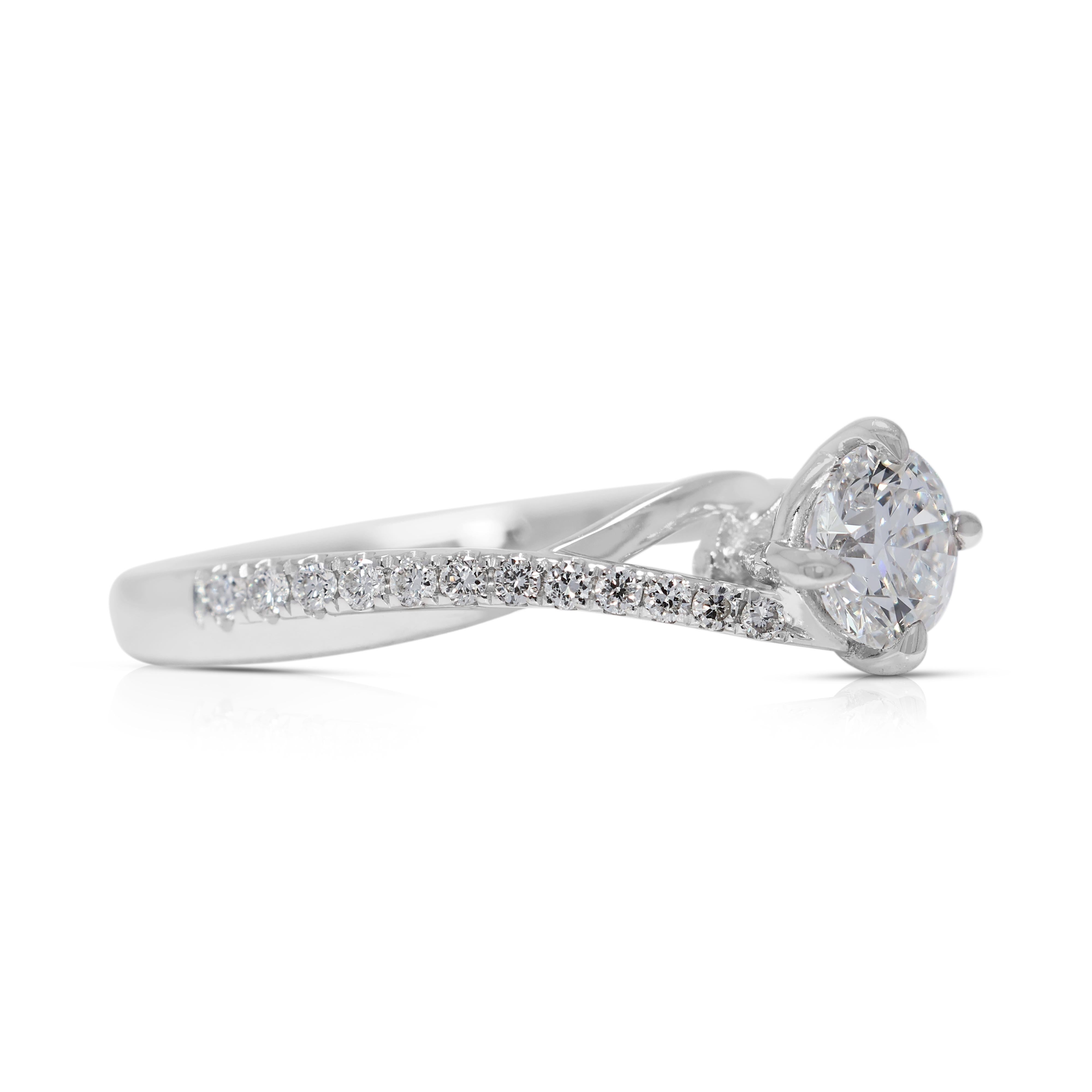 Round Cut Timeless 0.42ct Pave Natural Diamond Ring with Artful Band in 18K White Gold For Sale
