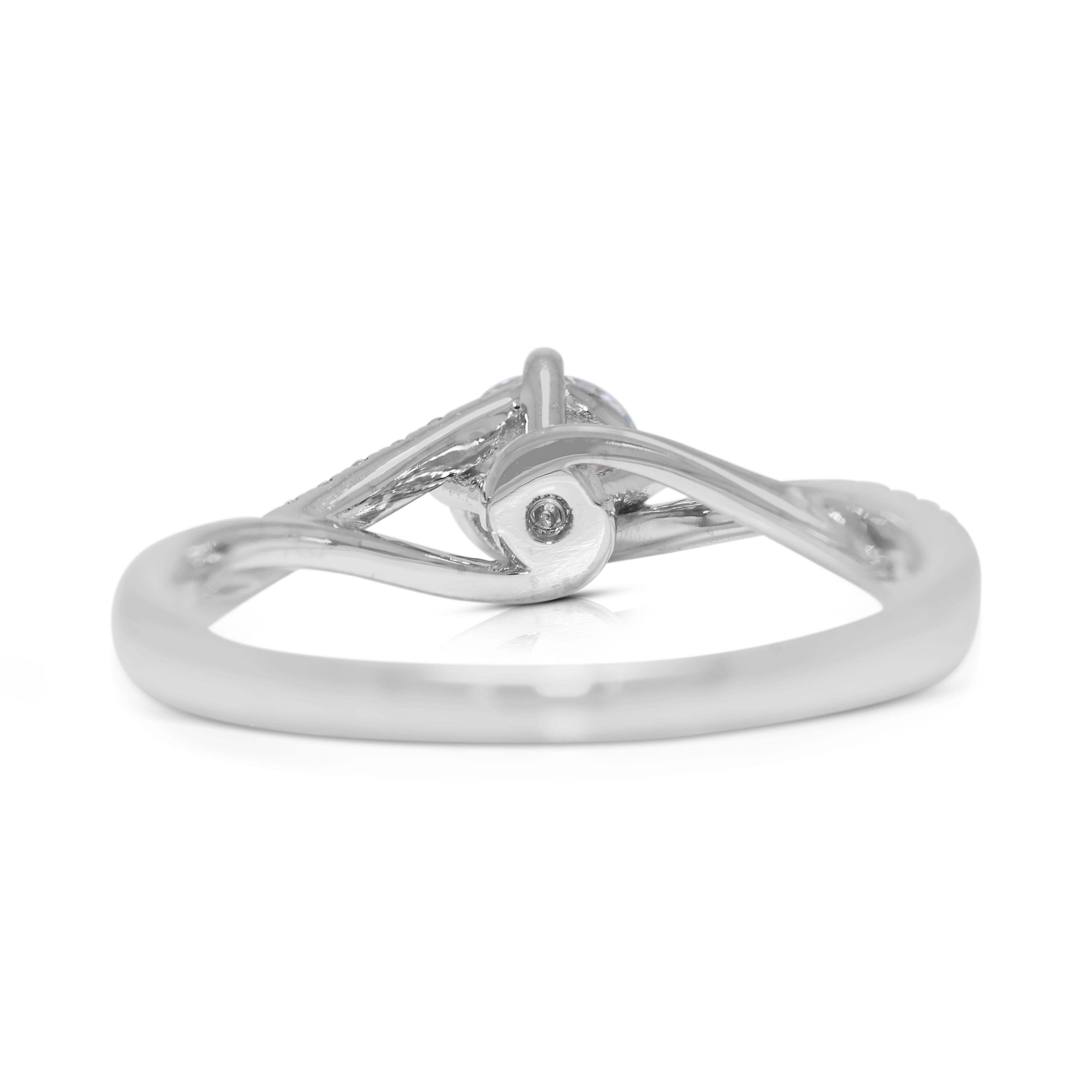 Women's Timeless 0.42ct Pave Natural Diamond Ring with Artful Band in 18K White Gold For Sale