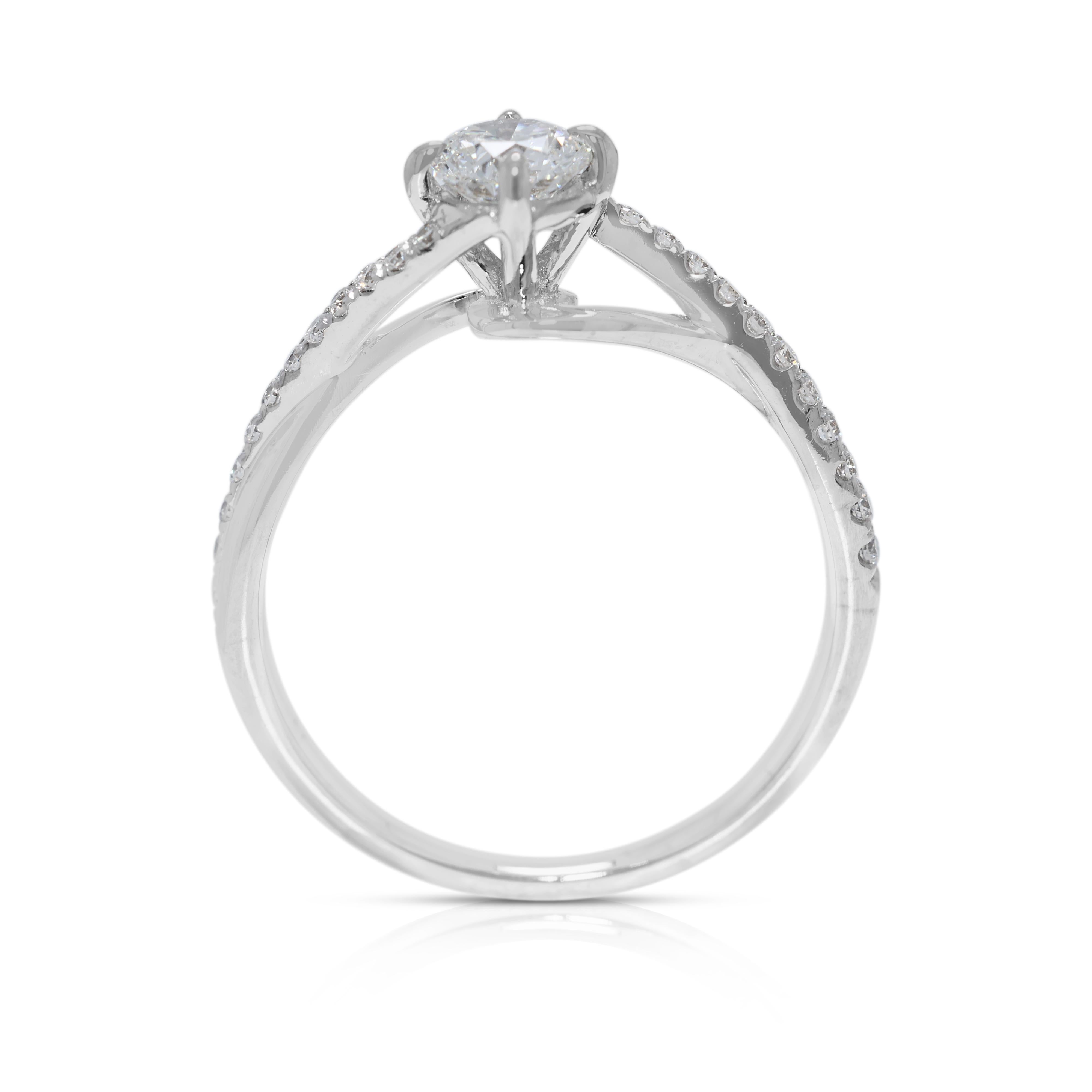 Timeless 0.42ct Pave Natural Diamond Ring with Artful Band in 18K White Gold For Sale 2
