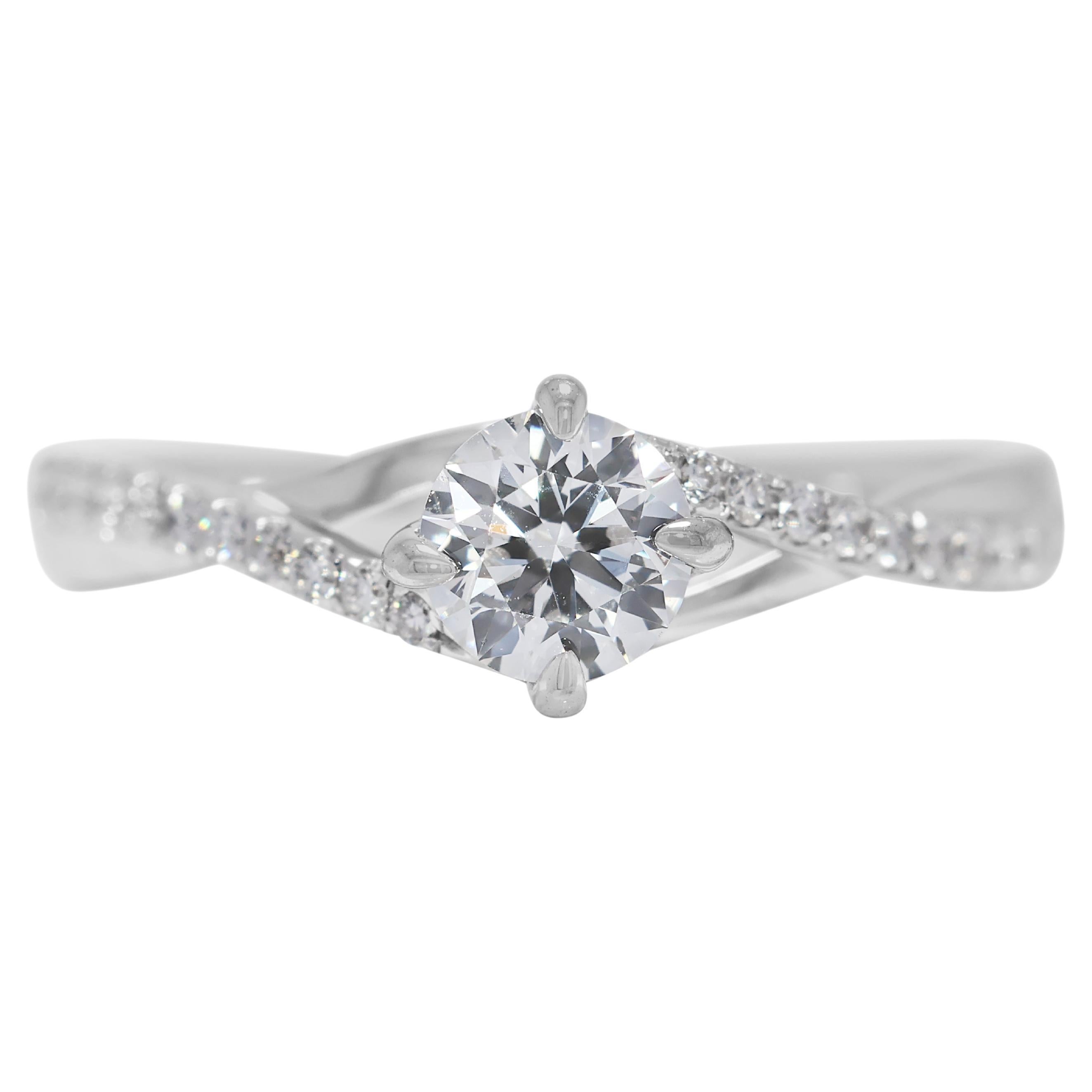 Timeless 0.42ct Pave Natural Diamond Ring with Artful Band in 18K White Gold For Sale