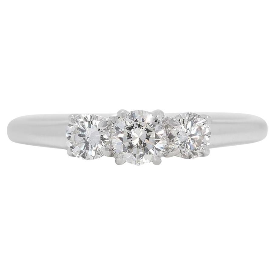 Timeless 0.43 carat Natural Diamond Three-Stone Ring in 18K White Gold