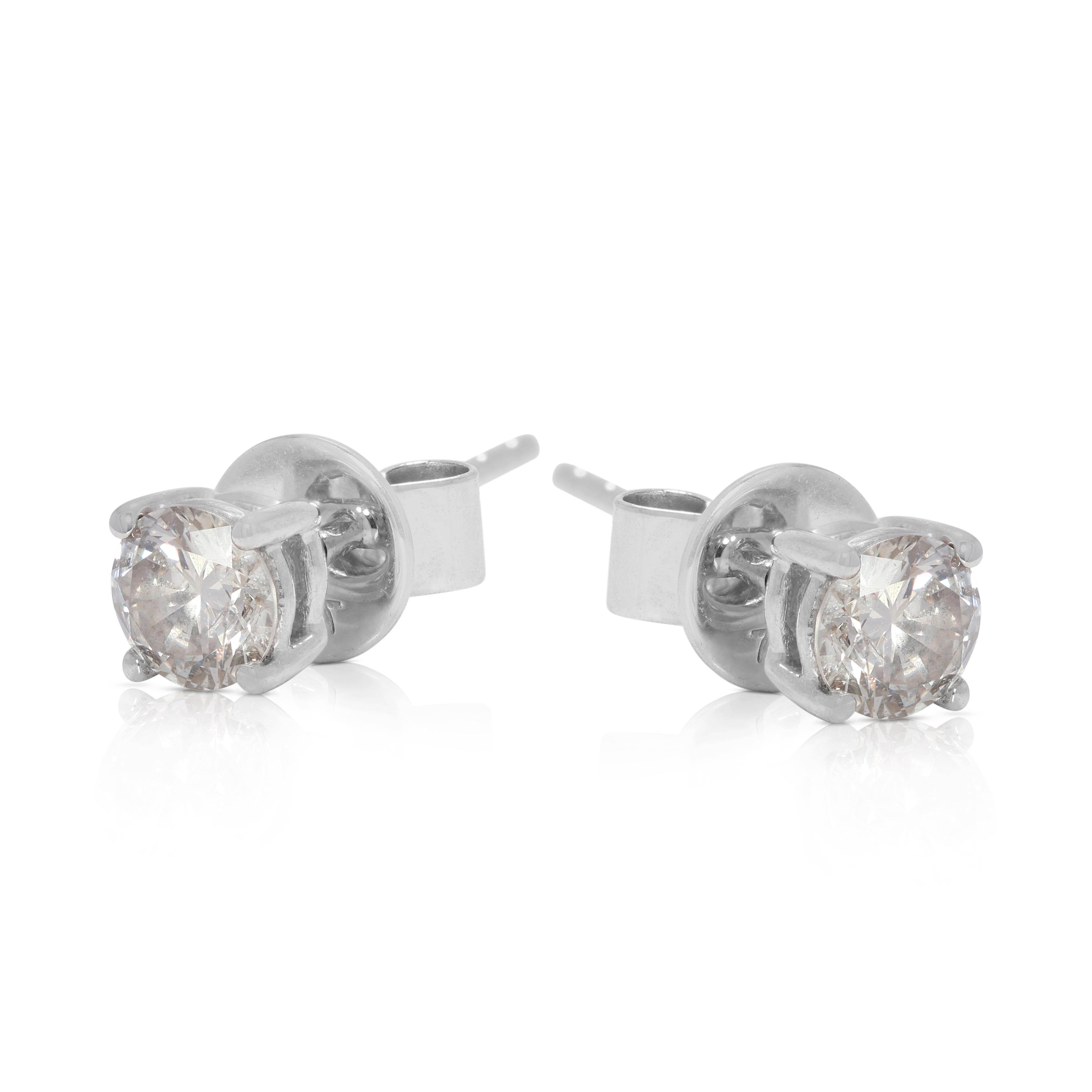 Round Cut Timeless 0.44ct Round Brilliant Natural Diamond Stud Earrings in 18K White Gold For Sale