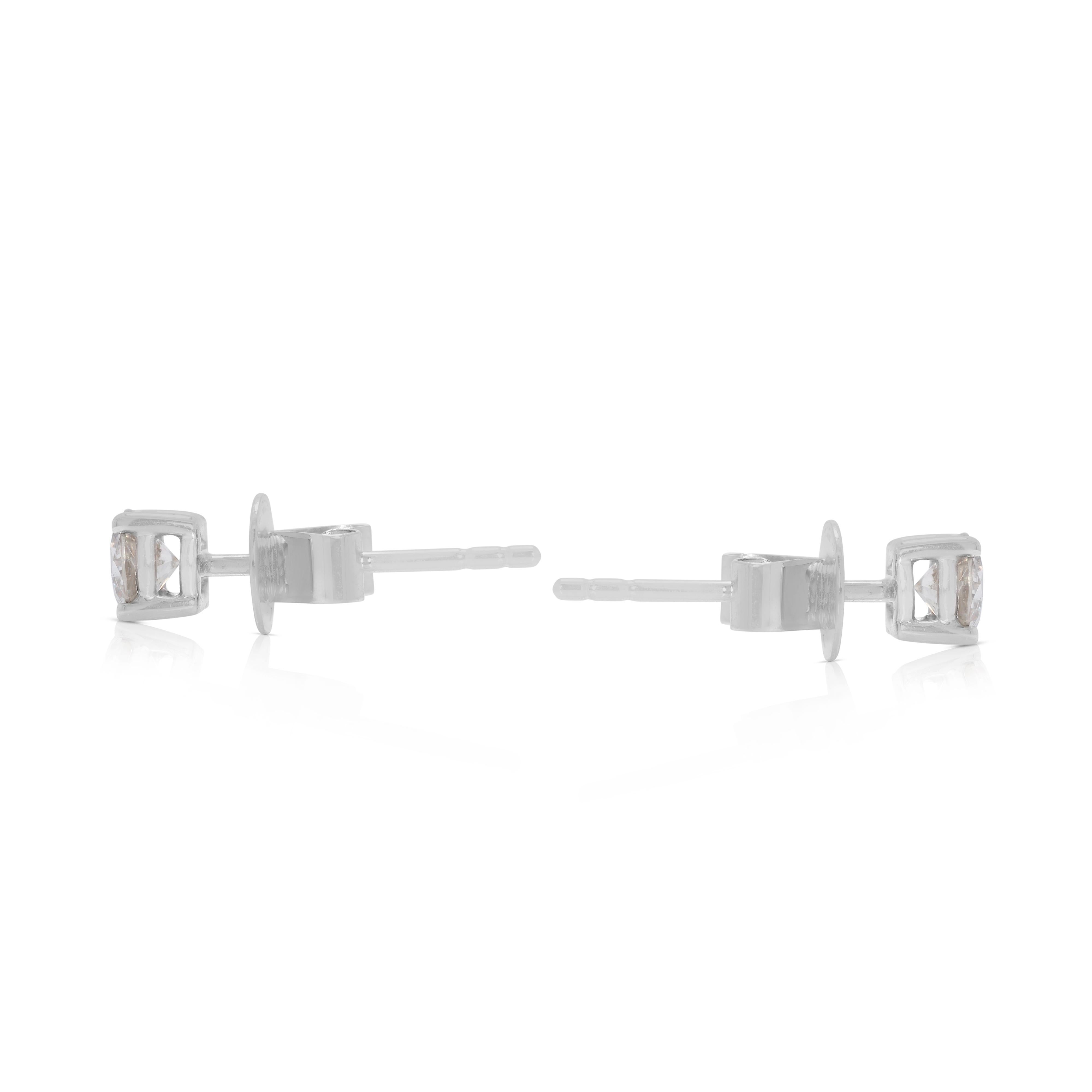 Women's Timeless 0.44ct Round Brilliant Natural Diamond Stud Earrings in 18K White Gold For Sale