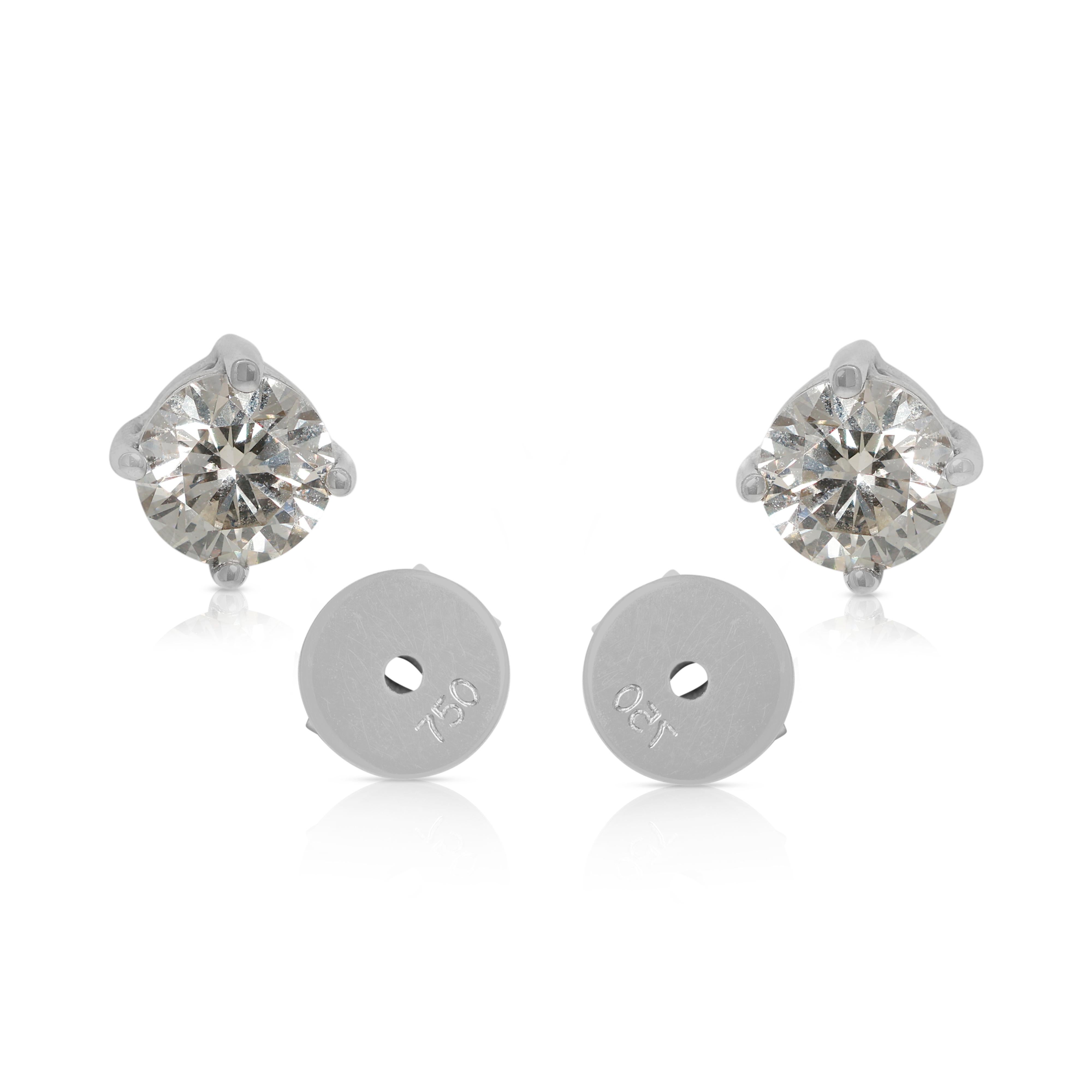 Timeless 0.44ct Round Brilliant Natural Diamond Stud Earrings in 18K White Gold For Sale 2