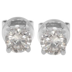 Pendientes intemporales de oro blanco de 18 quilates con diamante natural brillante redondo de 0,44 ct