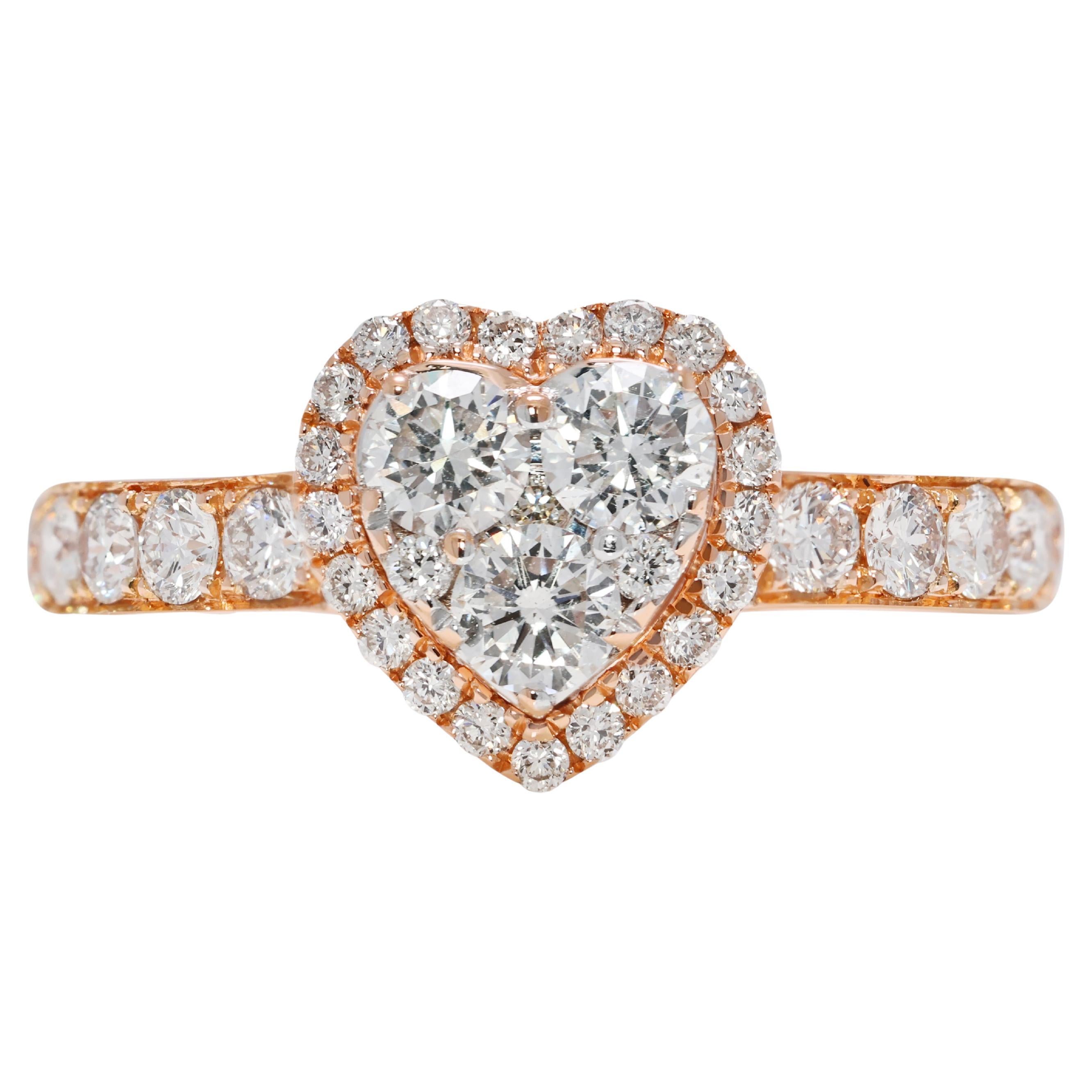 Bague intemporelle en or jaune 18K avec cœur en diamant naturel de 0,45ct