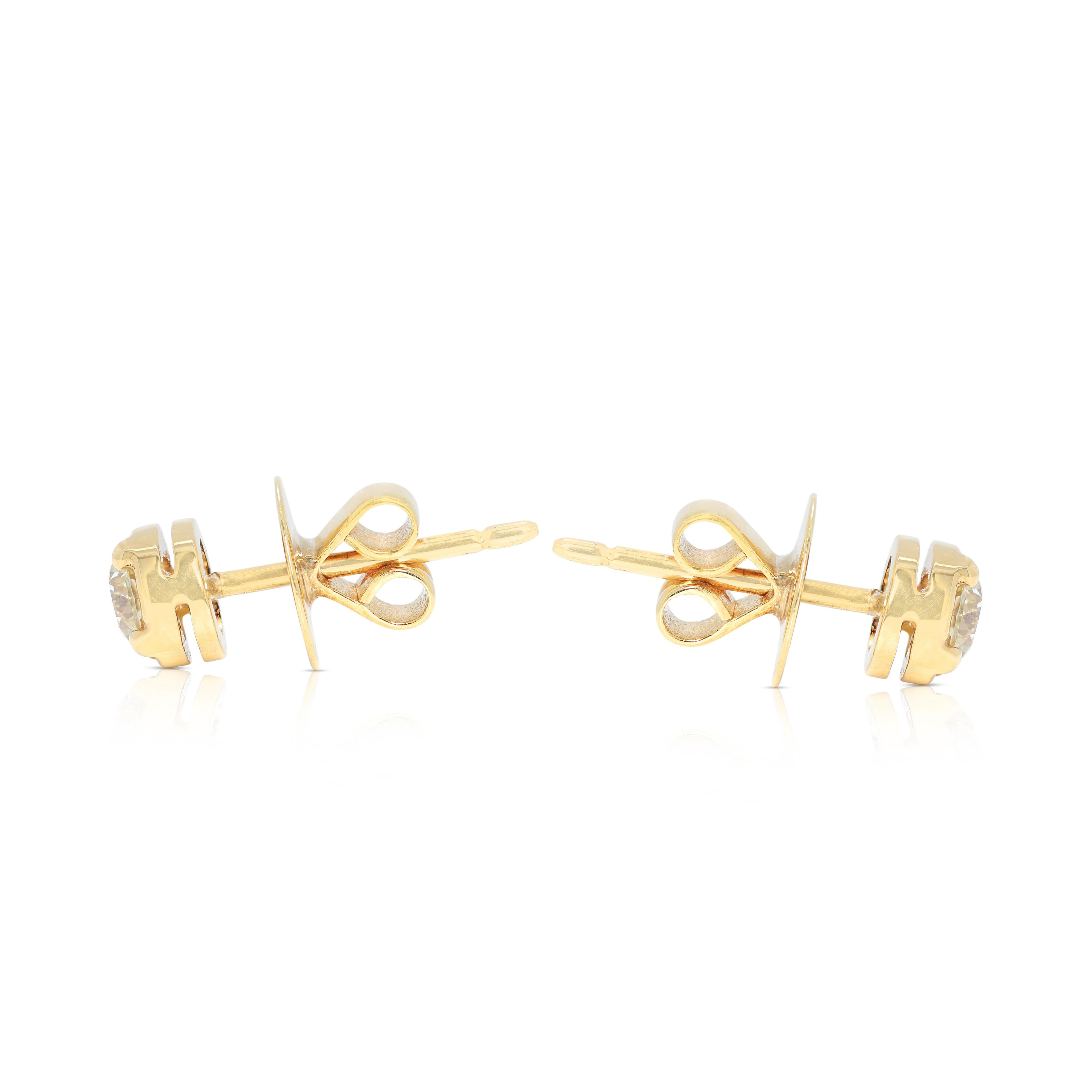 Boucles d'oreilles intemporelles en or jaune 14 carats et diamants naturels de 0,48 carats Pour femmes en vente