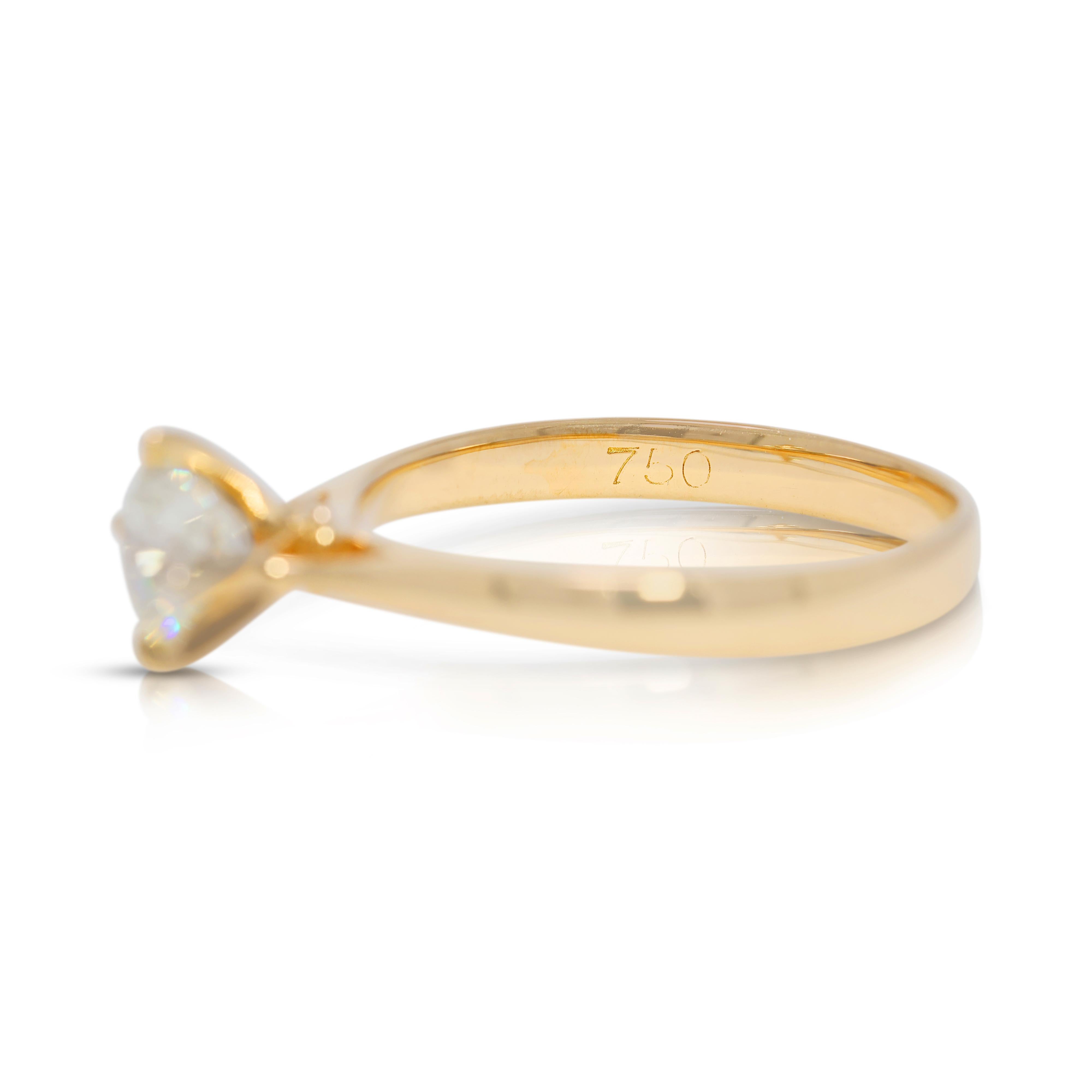 Taille ronde Timeless Bague solitaire en or jaune 18 carats avec diamant naturel de 0,5 carats