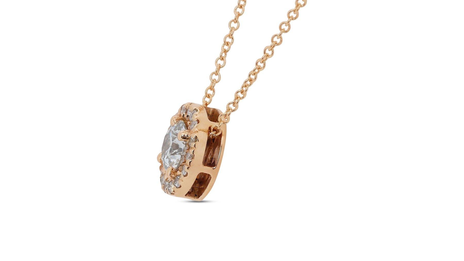 Timeless 0.61ct Triple Excellent Ideal Cut Diamond Halo Necklace For Sale 1
