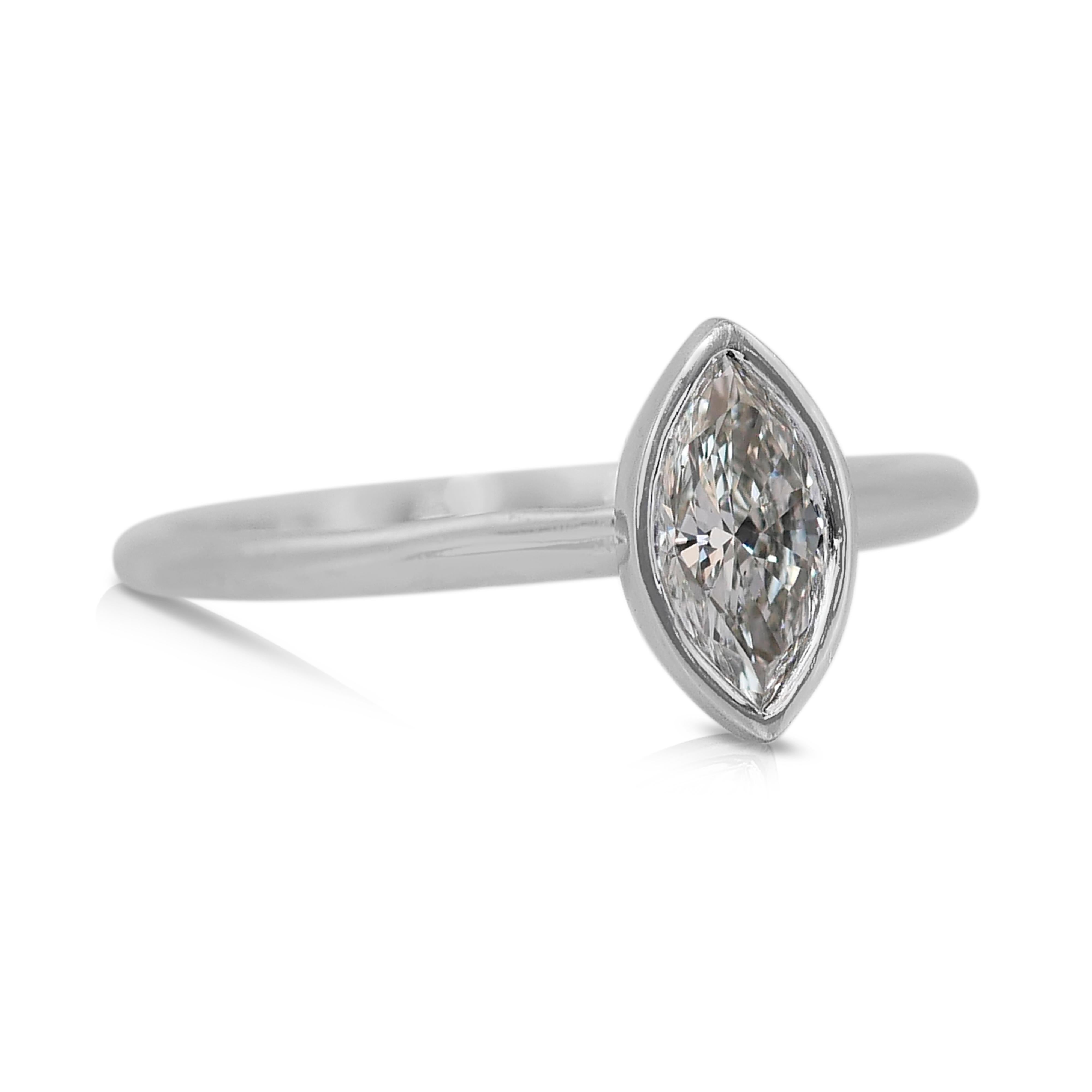 Timeless 0.70ct Double Excellent Ideal Cut Diamond Solitaire Ring in 18k White Gold - GIA Certified

Indulge in luxury with this 18K white gold solitaire ring featuring a magnificent 0.70-carat marquise-cut diamond. Boasting a double excellent ideal