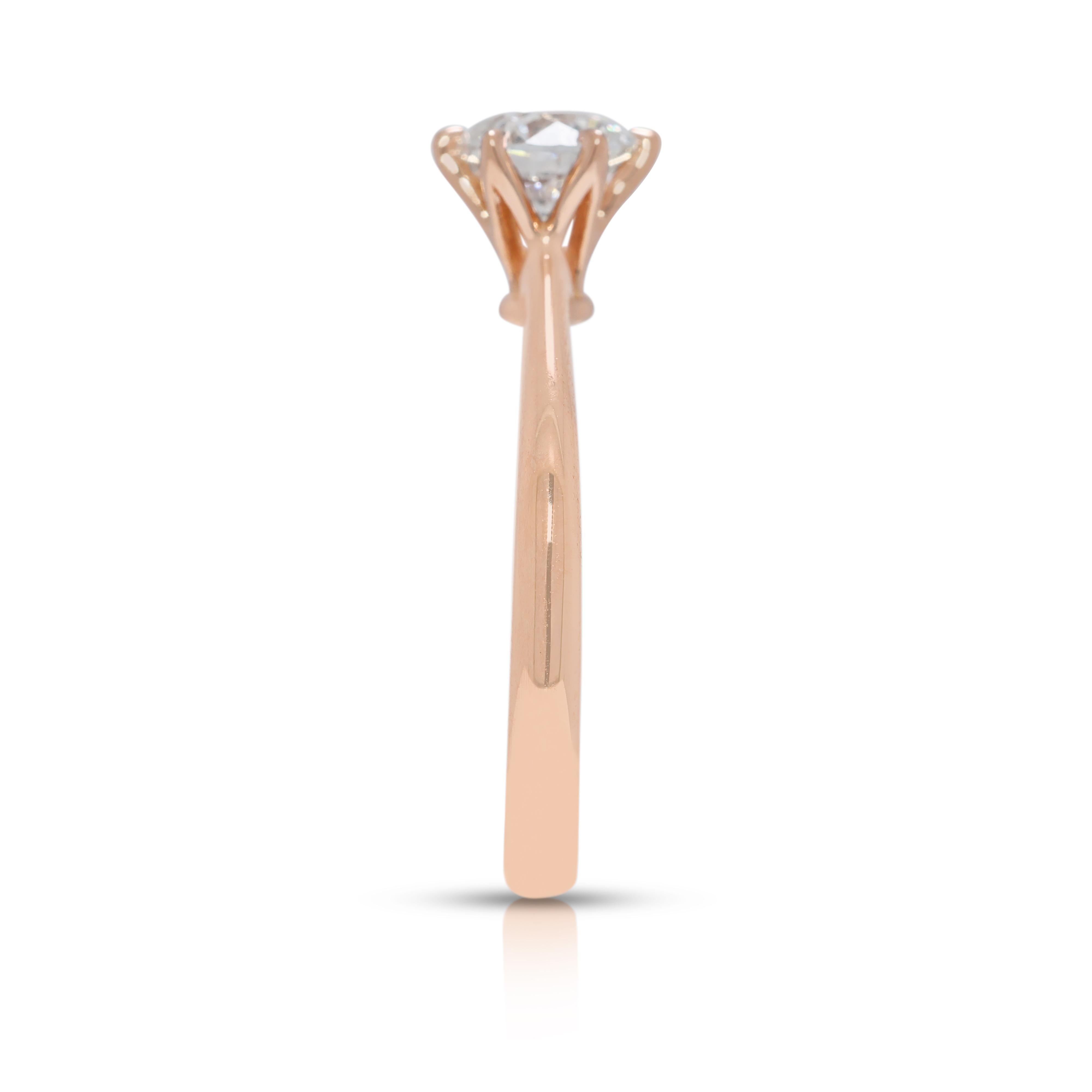 Women's Timeless 0.70ct Natural Diamond Solitaire Ring in 18K Rose Gold For Sale