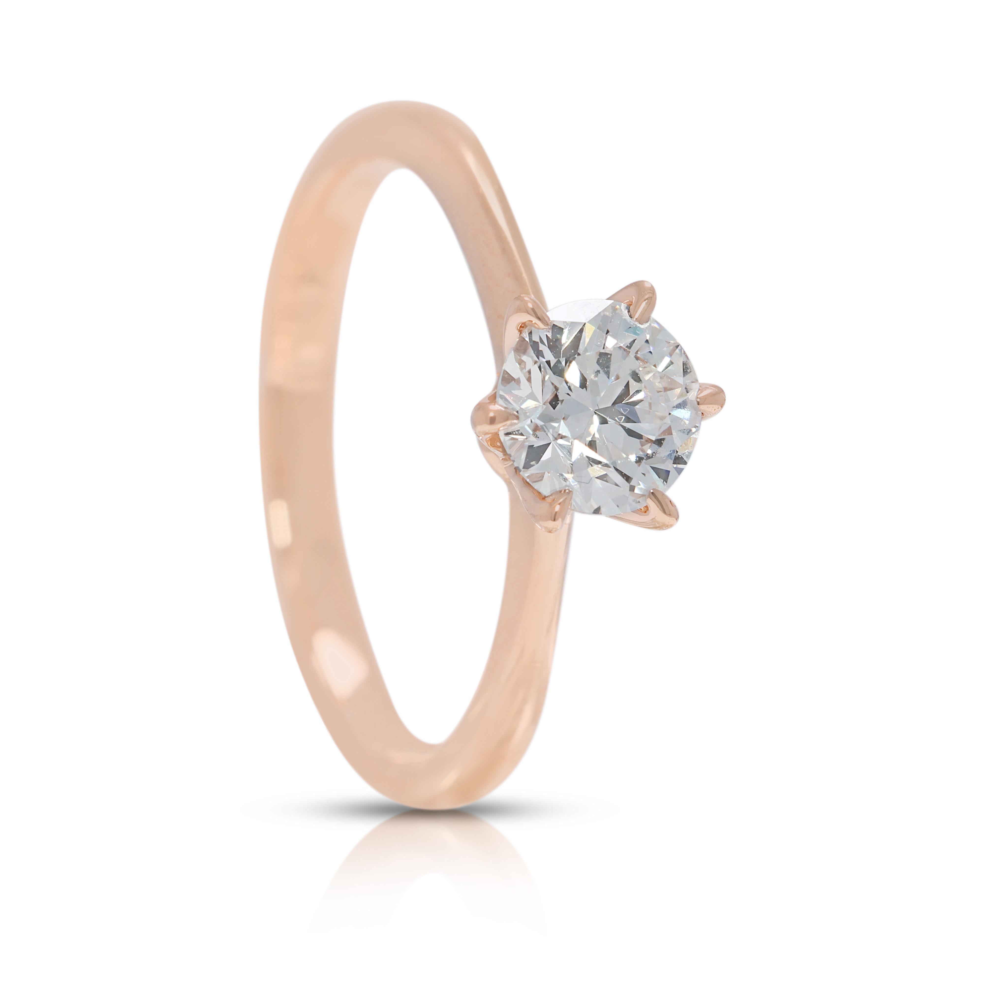 Timeless 0.70ct Natural Diamond Solitaire Ring in 18K Rose Gold For Sale 1