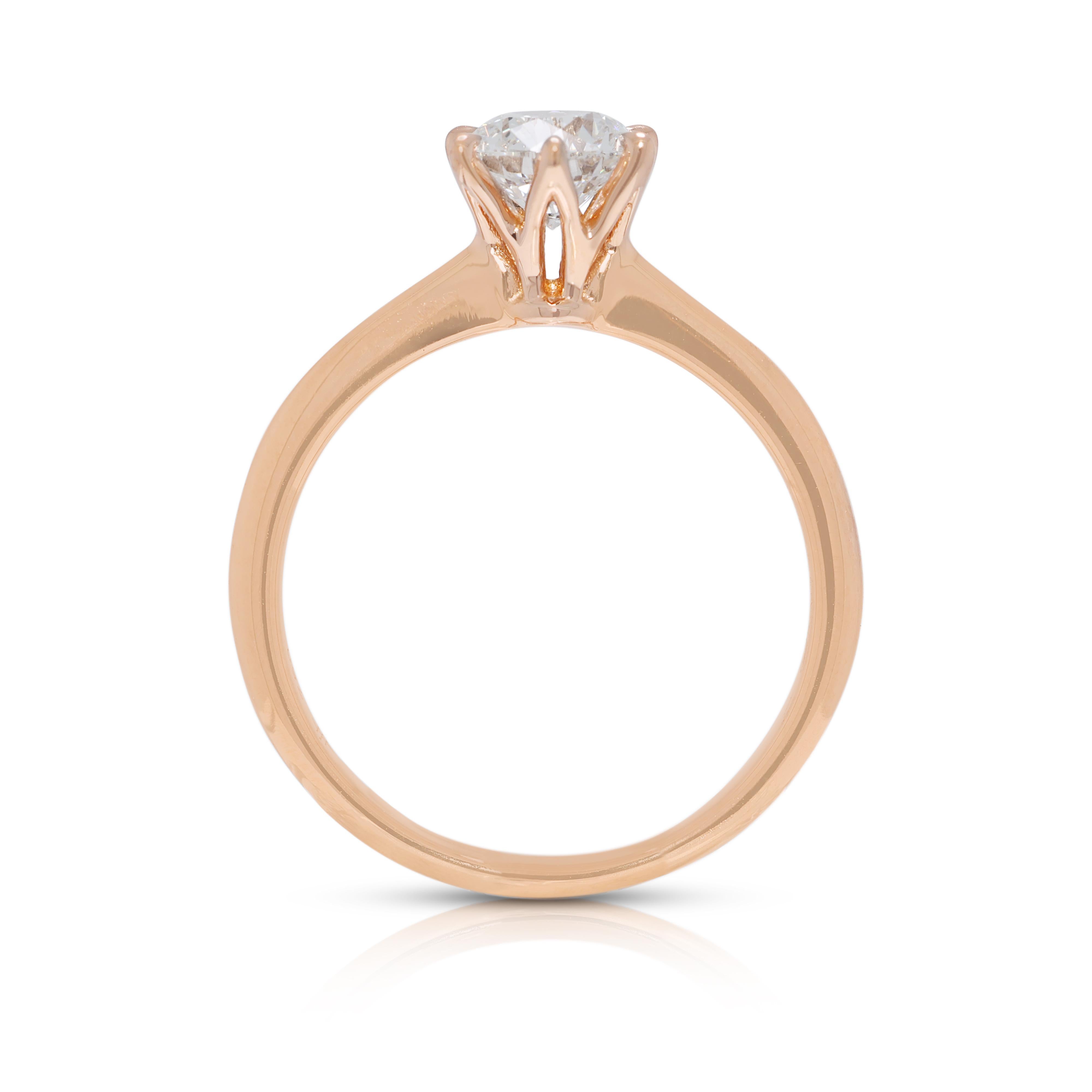 Timeless 0.70ct Natural Diamond Solitaire Ring in 18K Rose Gold For Sale 2