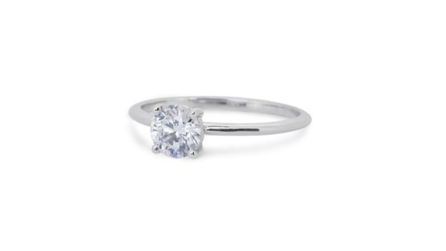 Round Cut Timeless 0.71 carat Round Brilliant Diamond Ring in 18K White Gold For Sale
