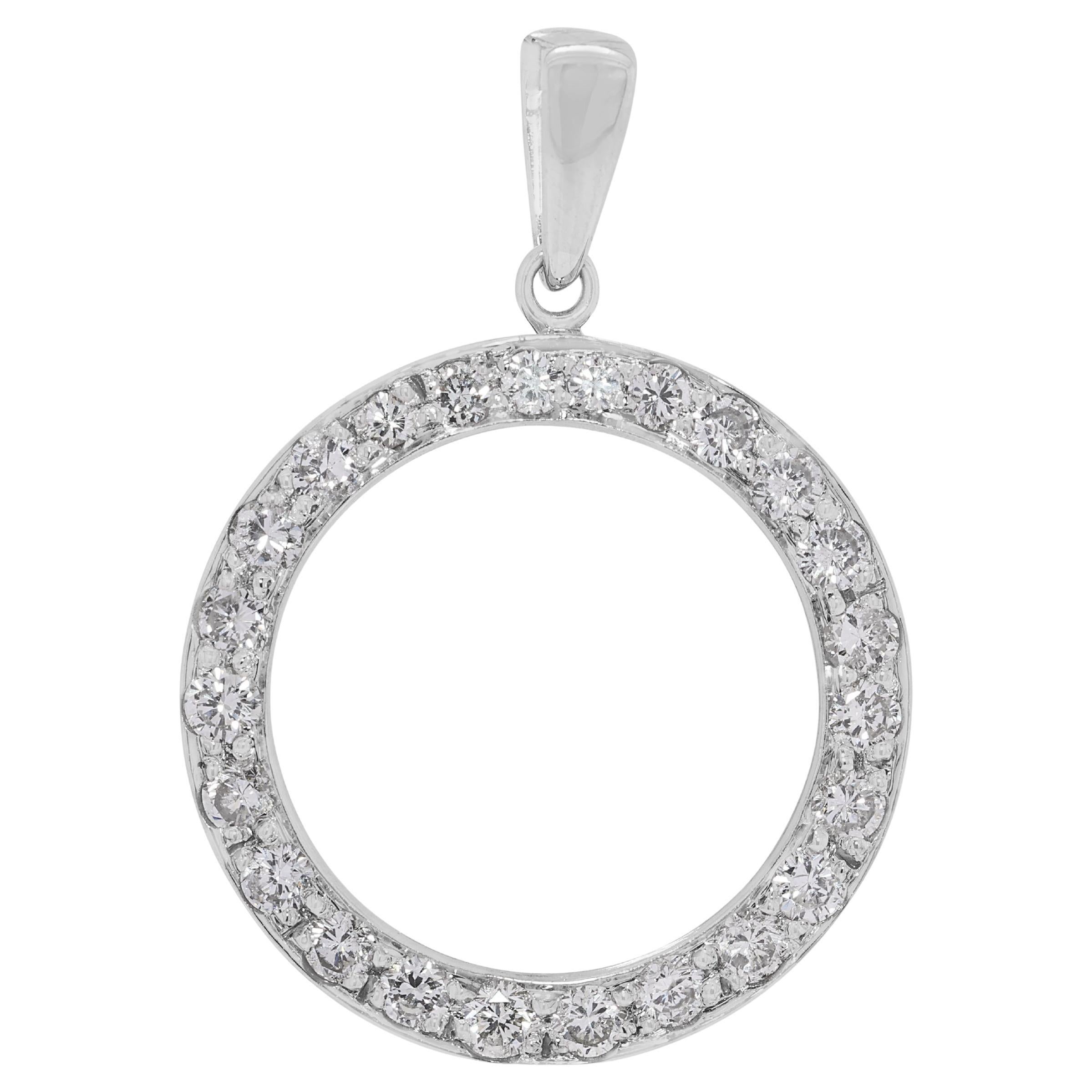 Timeless 0.72ct Natural Diamond Circular Pendant in 18k White Gold For Sale
