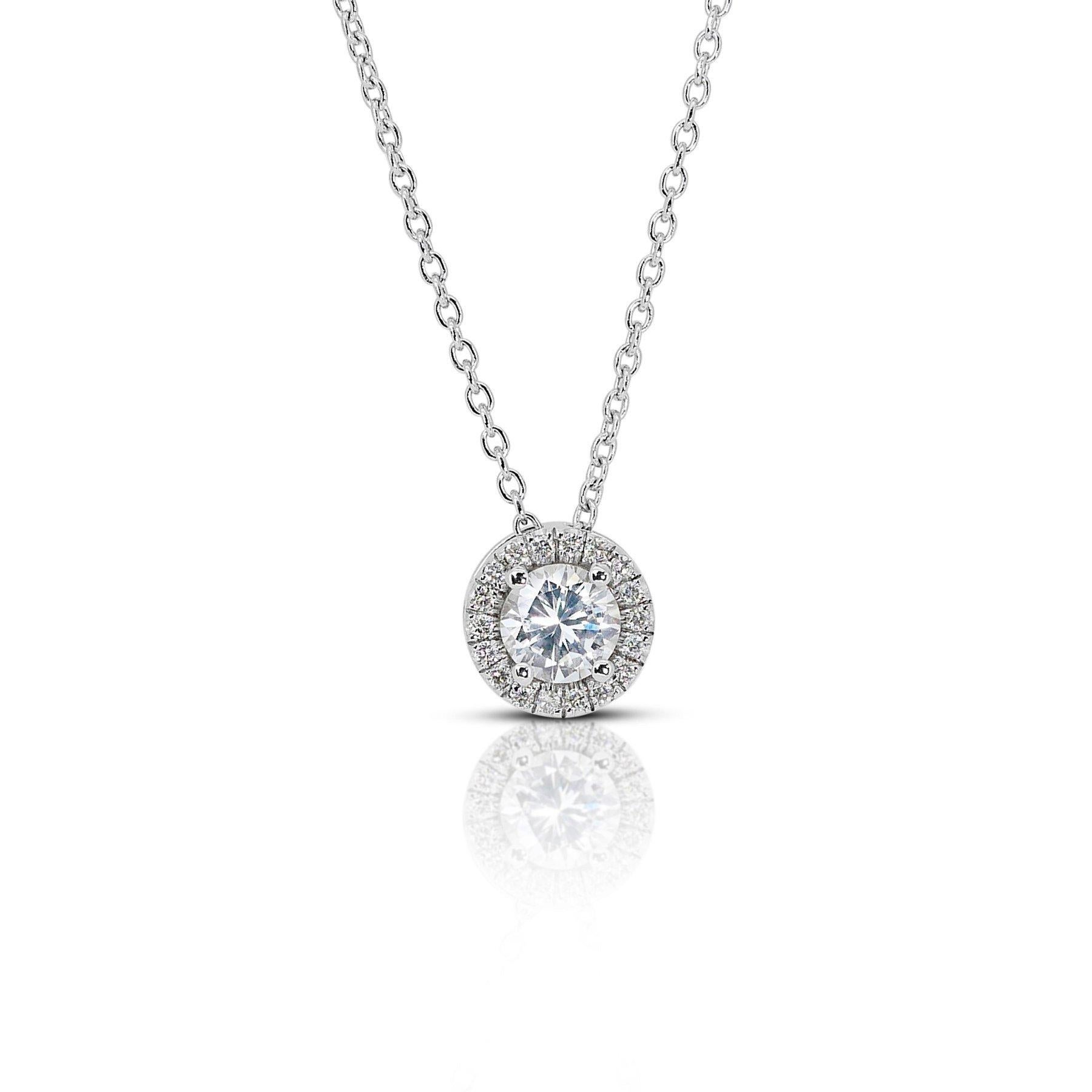 Timeless 0.80ct Diamond Halo Necklace in 18k White Gold - GIA Certified  For Sale 2