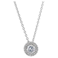 Collier intemporel en or blanc 18 carats avec halo de diamants de 0,80 ct - Certifié GIA