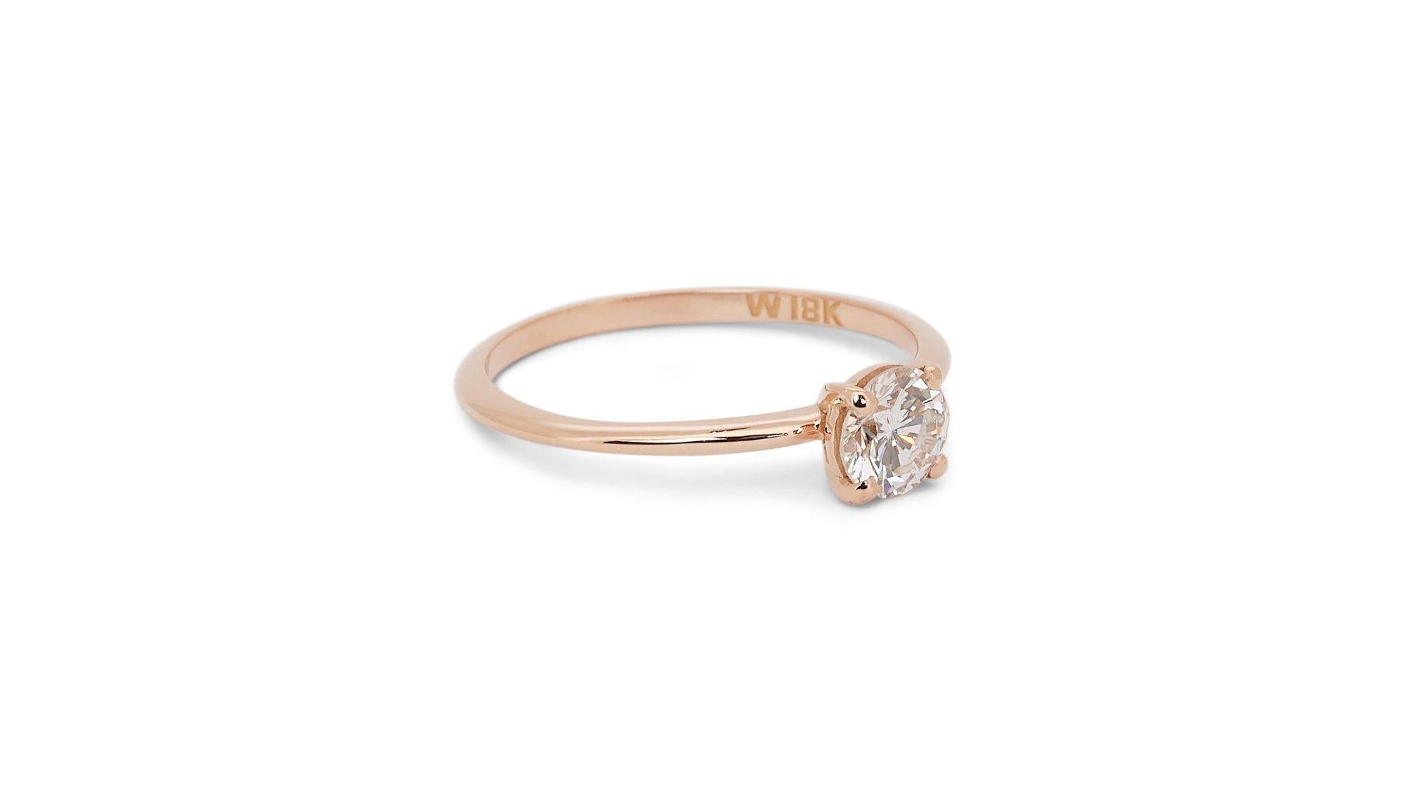 Round Cut Timeless 0.80ct Diamond Solitaire Ring in 18k Rose Gold - GIA Certified For Sale