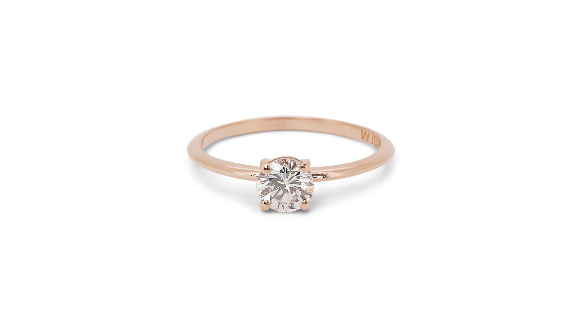 Timeless 0.80ct Diamond Solitaire Ring in 18k Rose Gold - GIA Certified For Sale 3