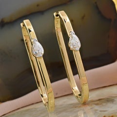 Timeless 0.82 Carat Pear Cut Diamond Minimalist Hoop Earrings 18k Yellow Gold