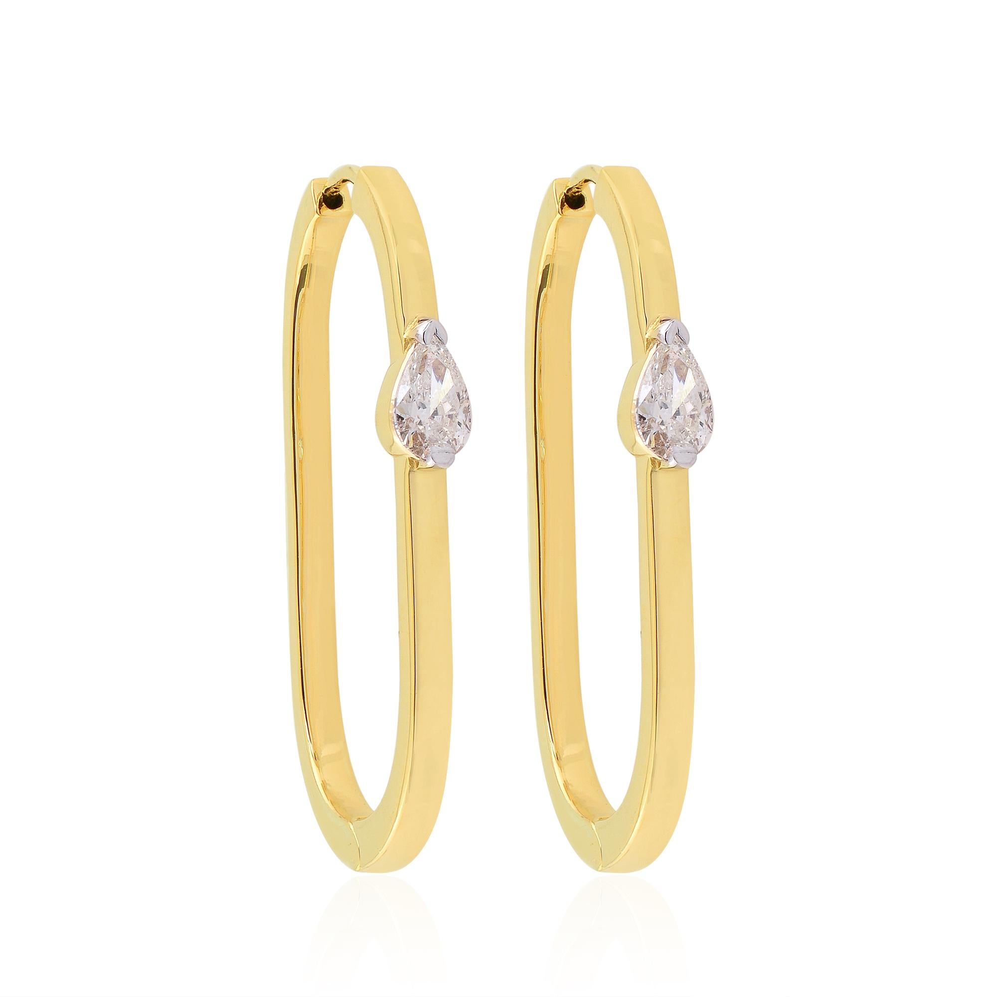 Women's Timeless 0.82 Carat Pear Cut Diamond Minimalist Hoop Earrings 18k Yellow Gold For Sale