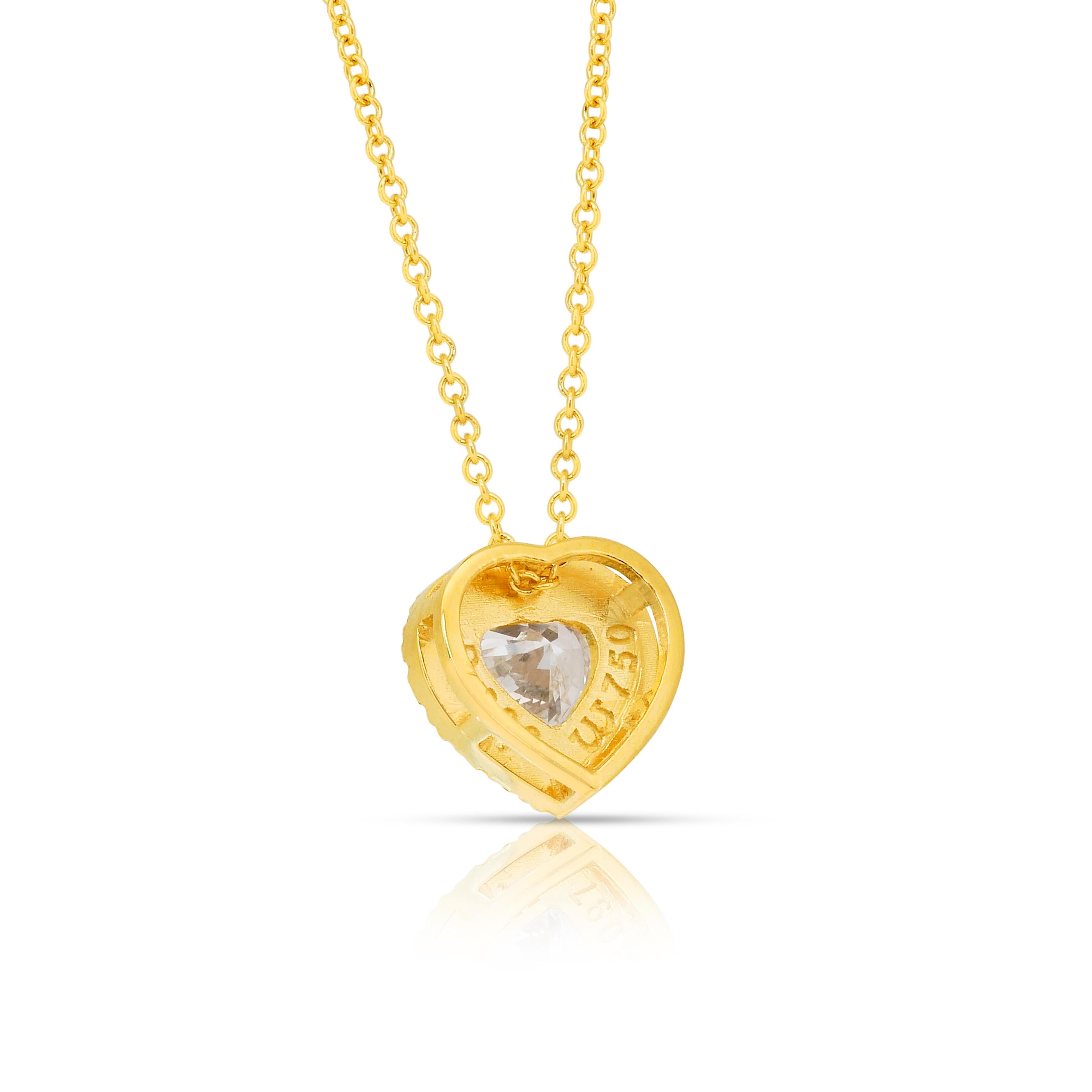 Collier intemporel en forme de cœur en or jaune 18k avec 0,85 ct de diamants en vente 3