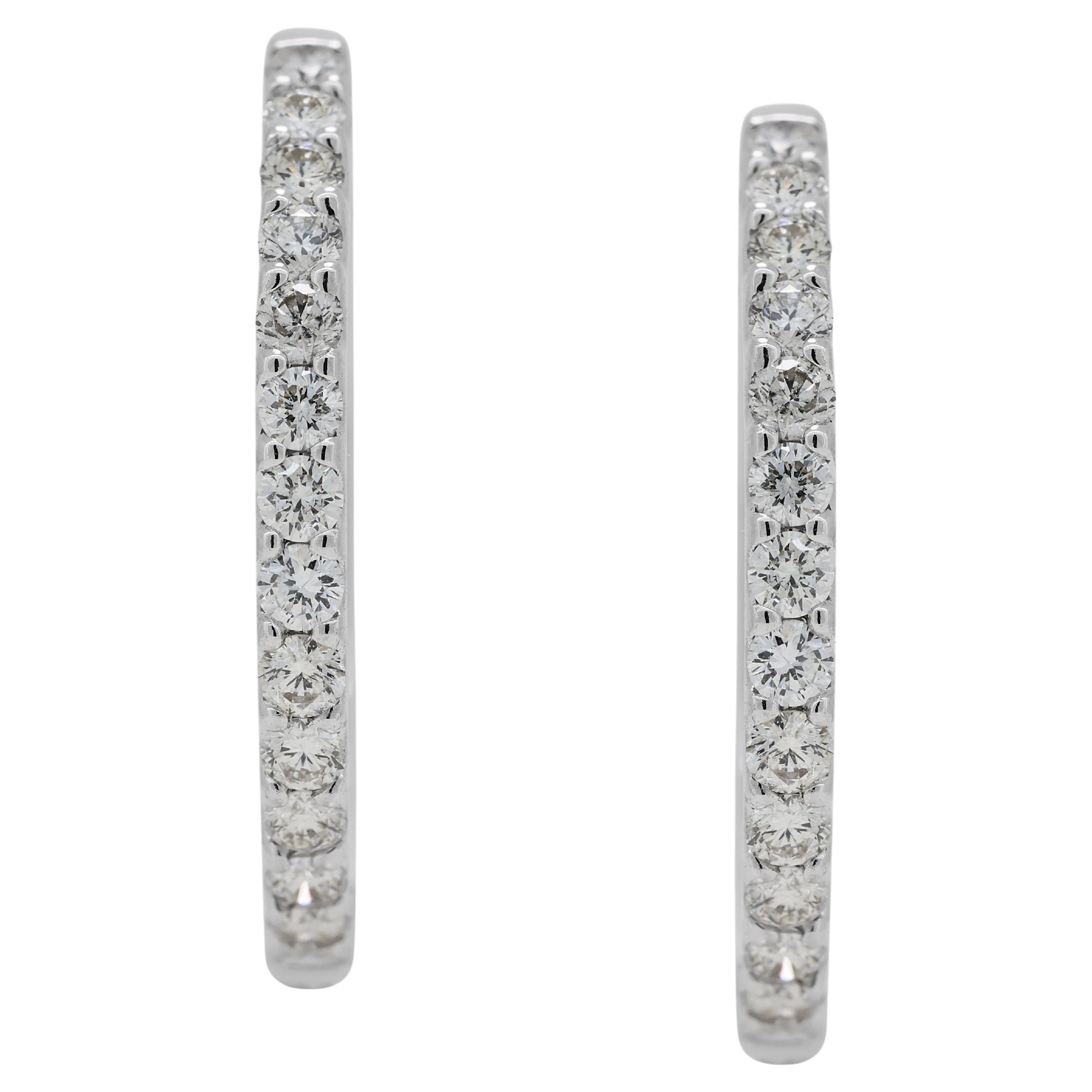 Timeless 0.8ct Natural Diamond Hoop Earrings in 18K White Gold