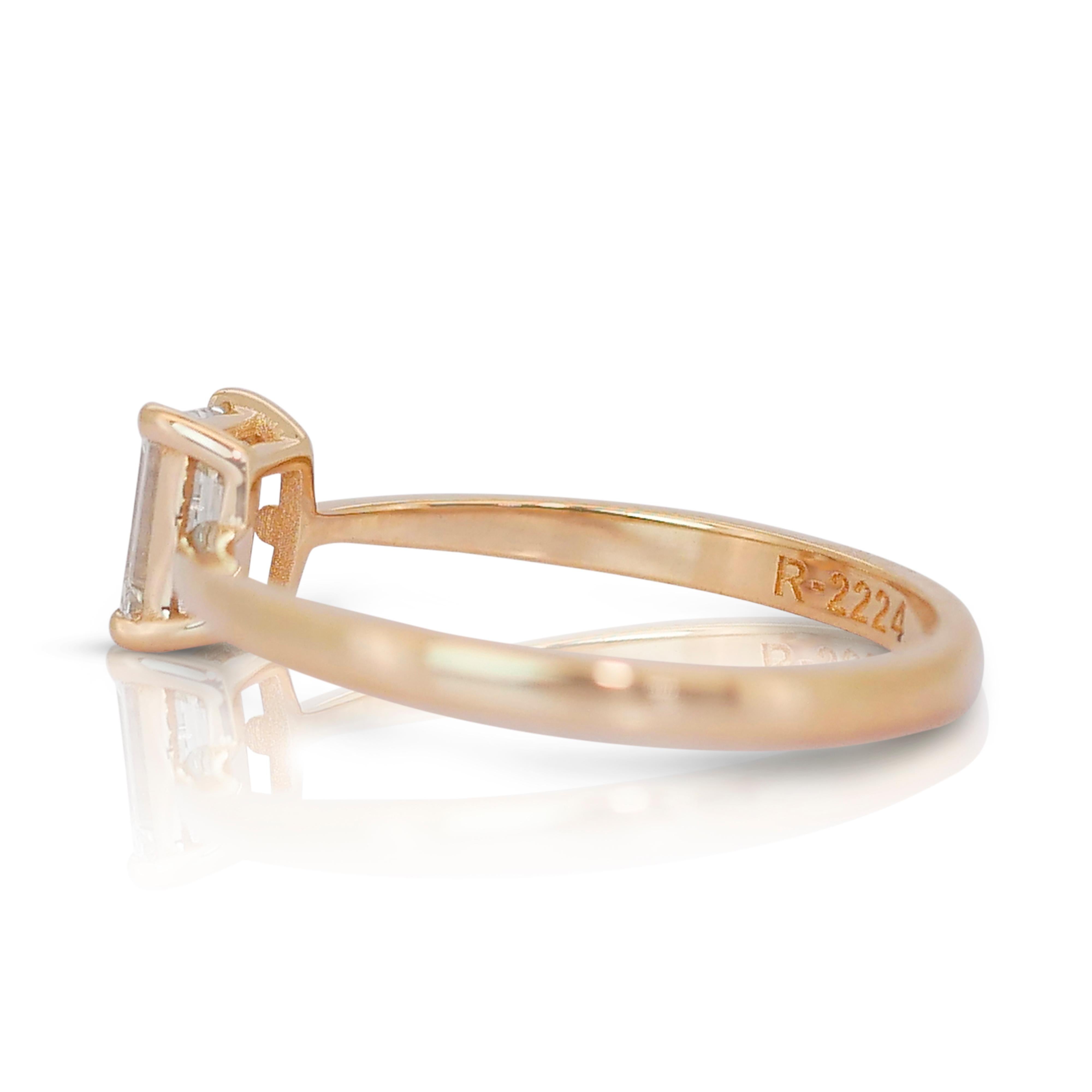 Emerald Cut Timeless 0.90ct Diamond Solitaire Ring in 18k Yellow Gold - GIA Certified