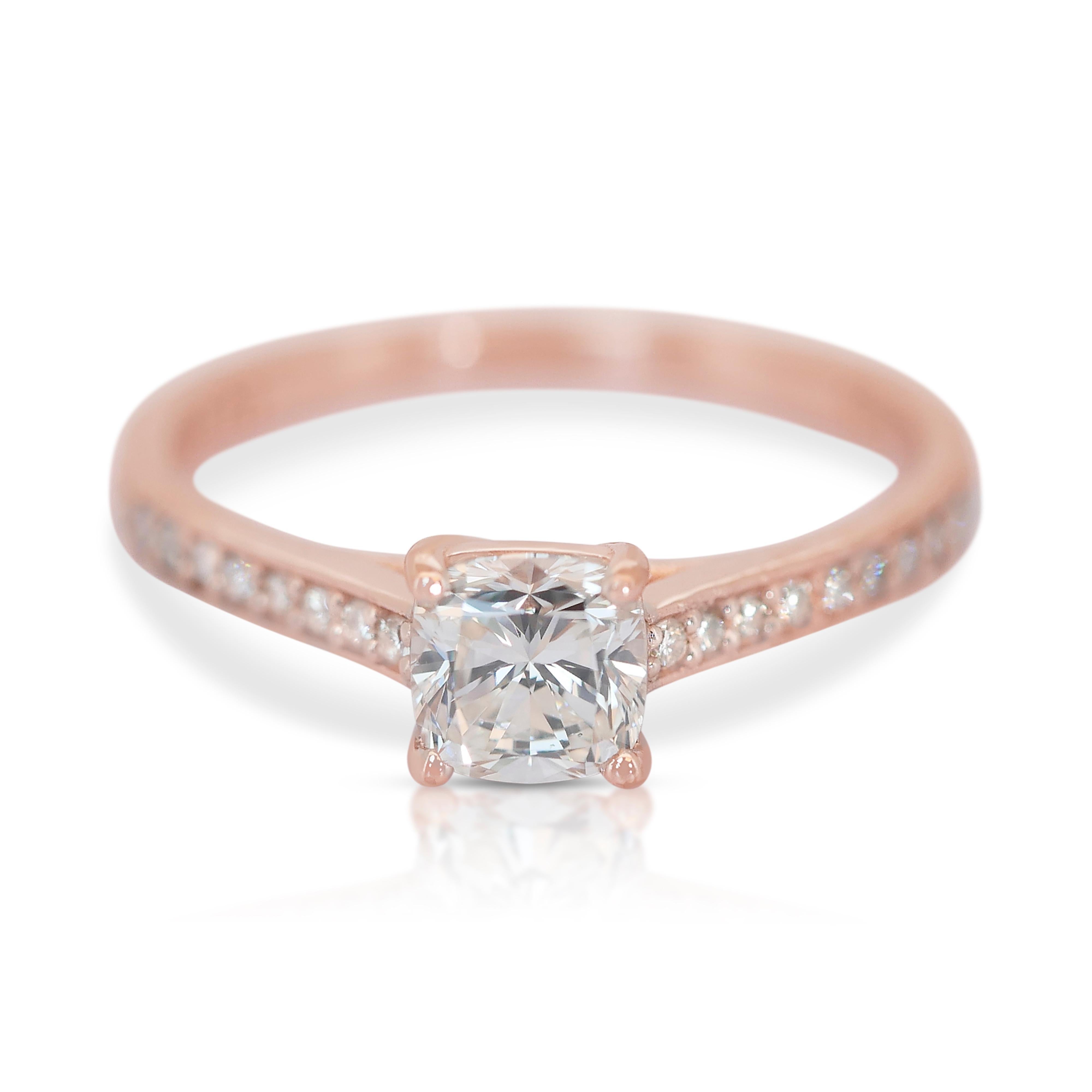 Timeless 0.93ct Diamonds Pave Ring in 14k Rose Gold - IGI Certified

This captivating pave ring features a romantic 0.75-carat square cushion diamond center stone, set in lustrous 14k rose gold. Twenty-four sparkling round diamonds with a total
