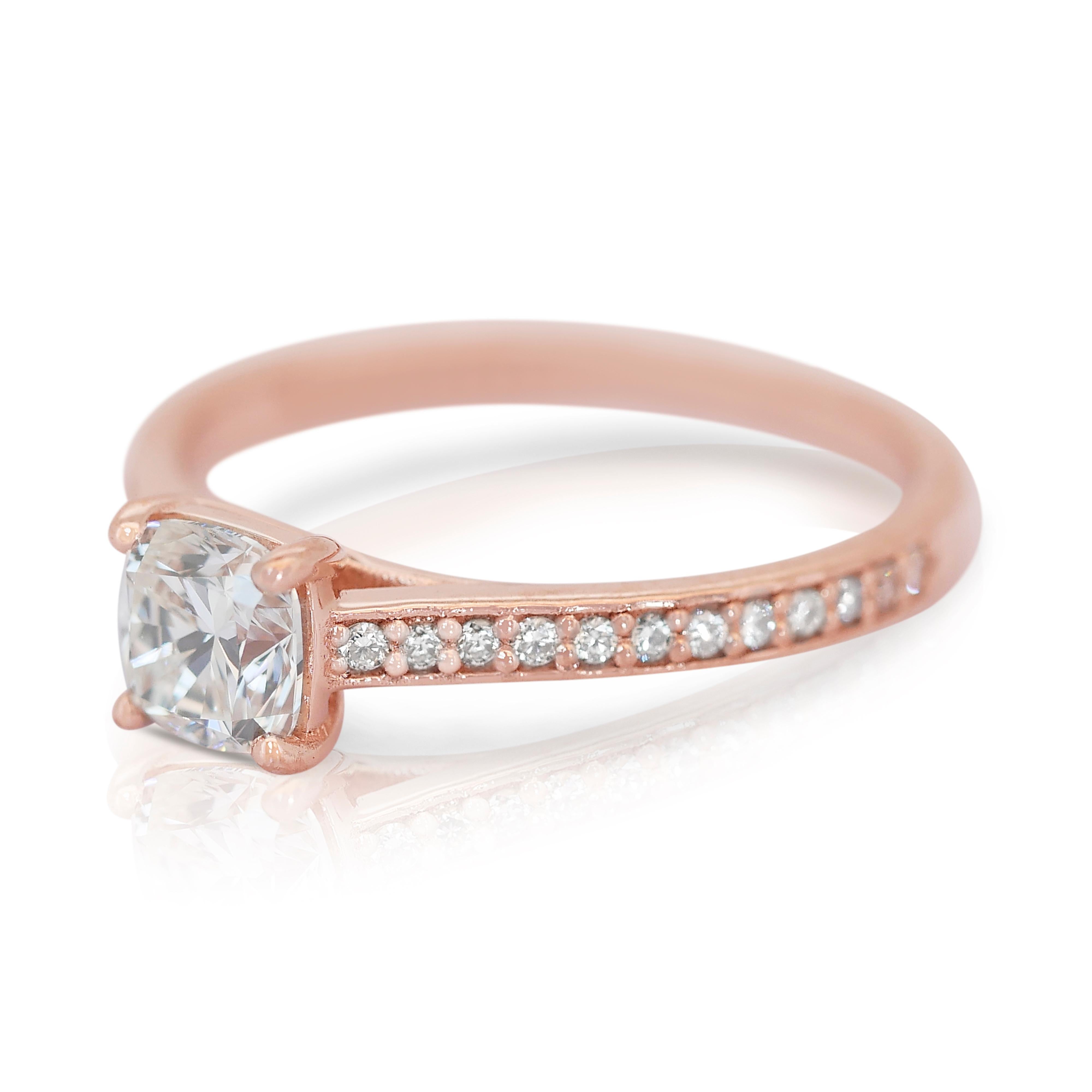 Cushion Cut Timeless 0.93ct Diamonds Pave Ring in 14k Rose Gold - IGI Certified
