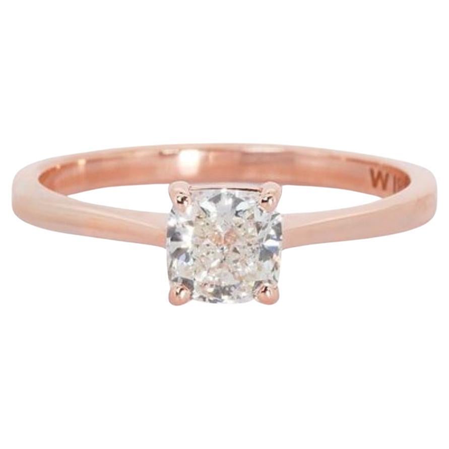 Timeless 1 Carat Cushion Diamond Ring in 18K Rose Gold For Sale