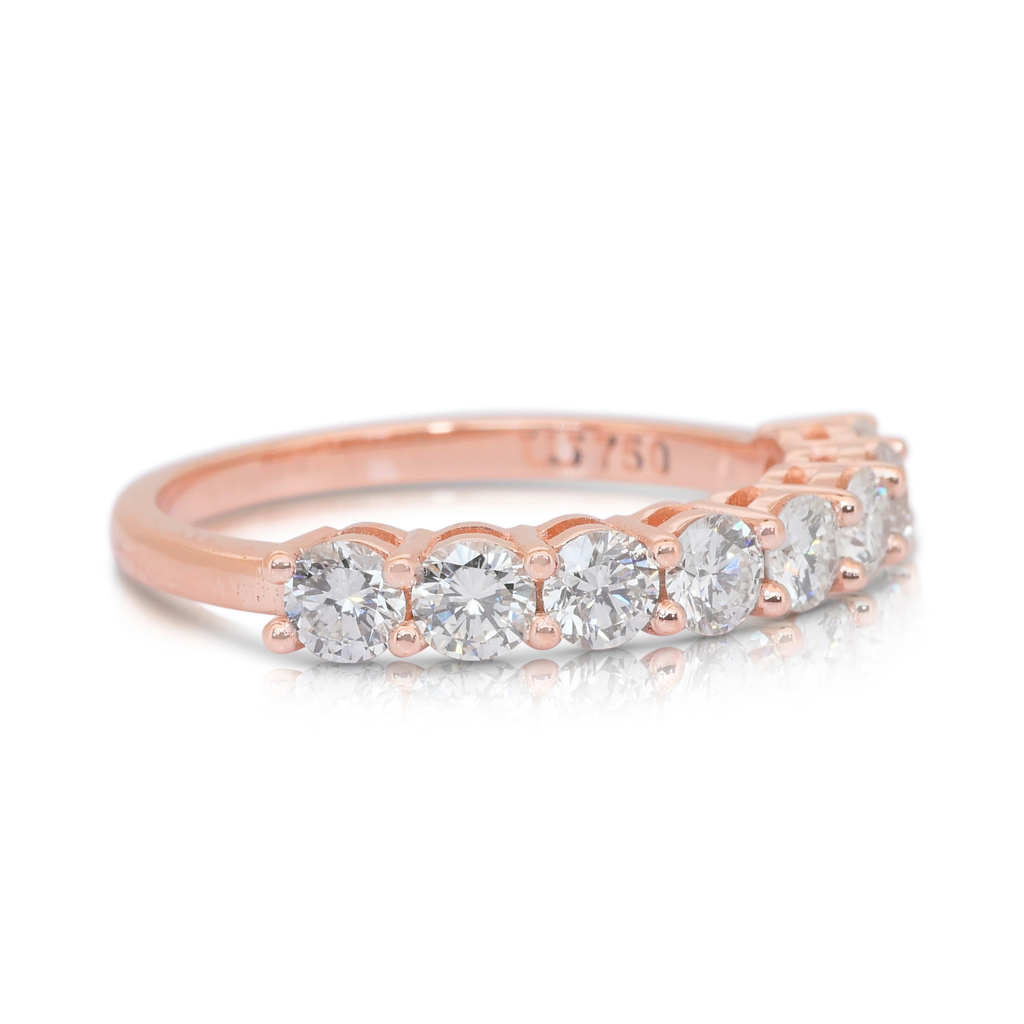 Taglio rotondo Anello a mezza eternità senza tempo con 1,01 carati di diamanti in oro rosa 18 carati - Certificato IGI in vendita