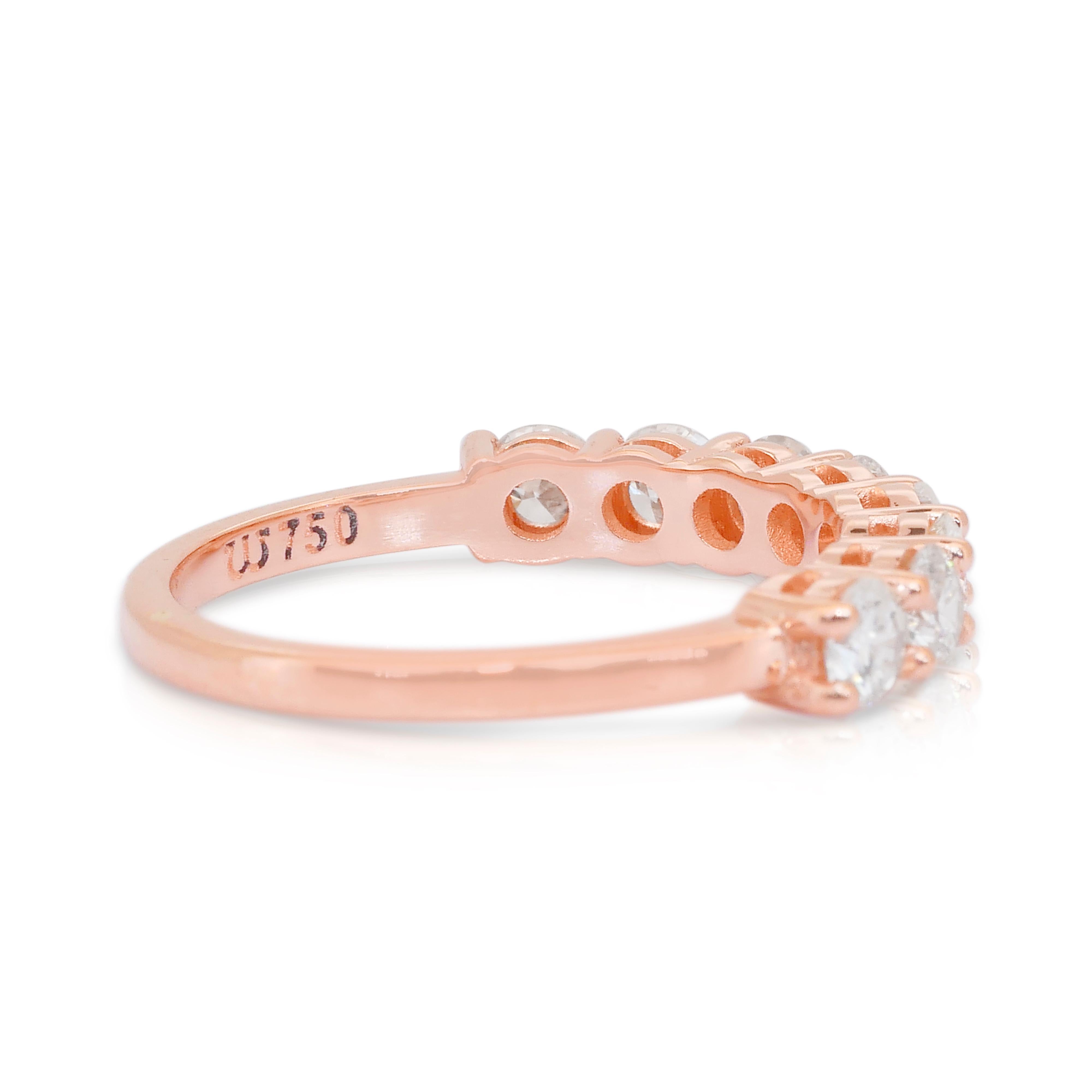 Anello a mezza eternità senza tempo con 1,01 carati di diamanti in oro rosa 18 carati - Certificato IGI In condizioni Nuovo in vendita a רמת גן, IL