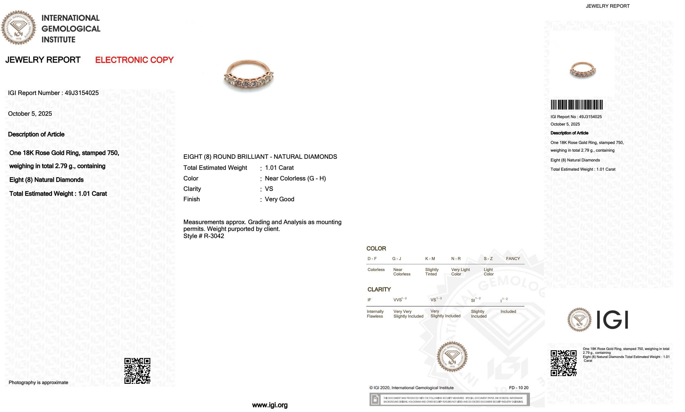 Donna Anello a mezza eternità senza tempo con 1,01 carati di diamanti in oro rosa 18 carati - Certificato IGI in vendita