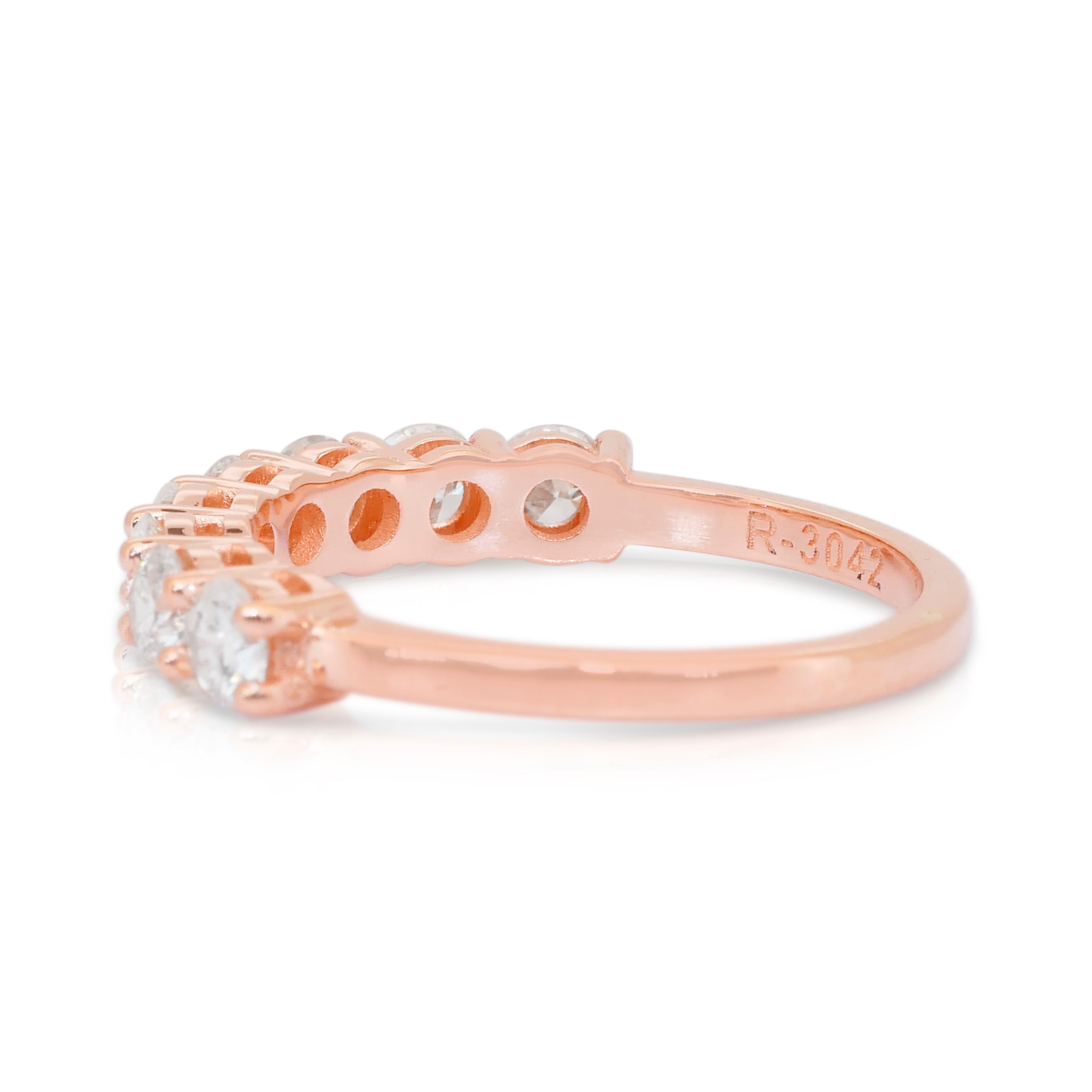 Anello a mezza eternità senza tempo con 1,01 carati di diamanti in oro rosa 18 carati - Certificato IGI in vendita 1