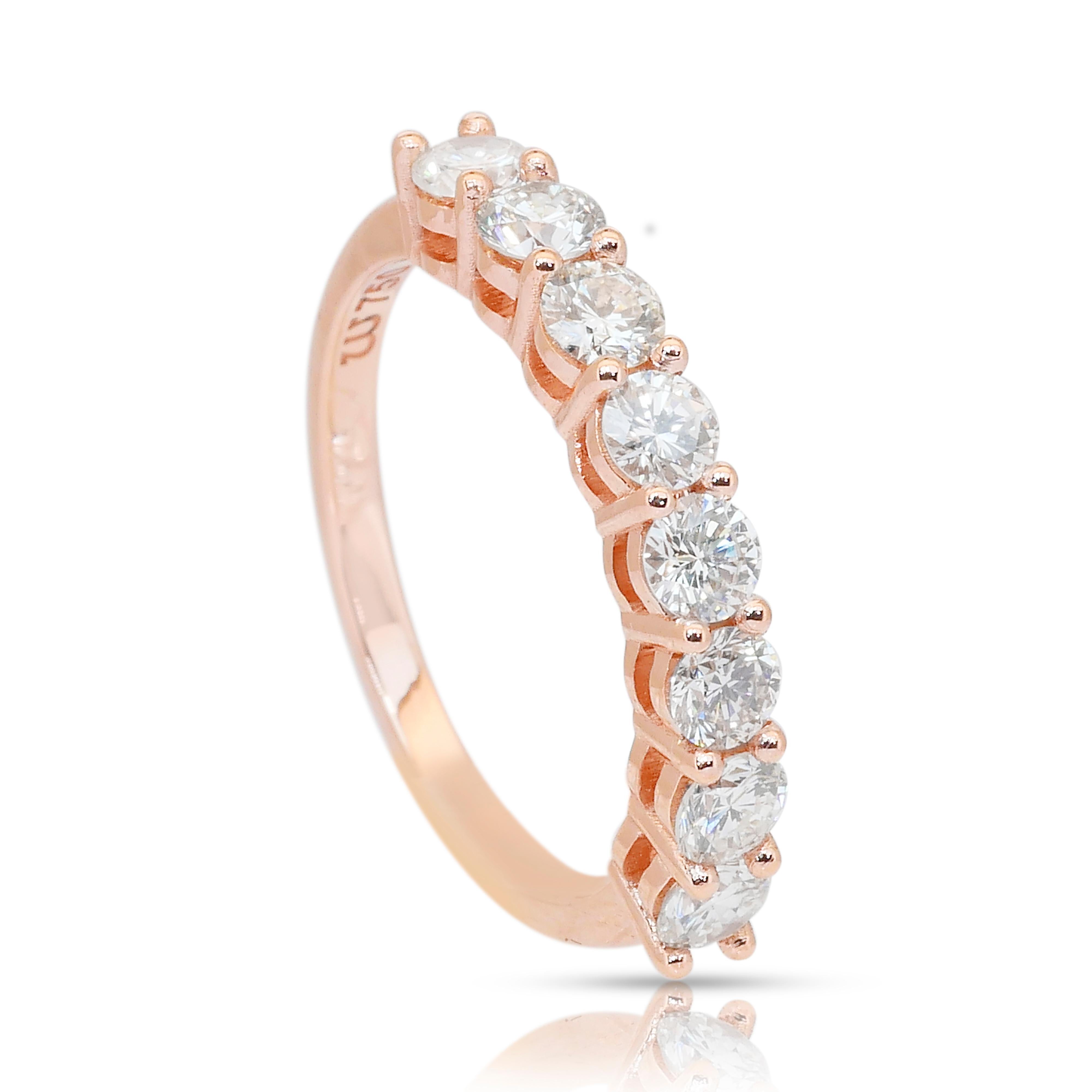 Anello a mezza eternità senza tempo con 1,01 carati di diamanti in oro rosa 18 carati - Certificato IGI in vendita 3