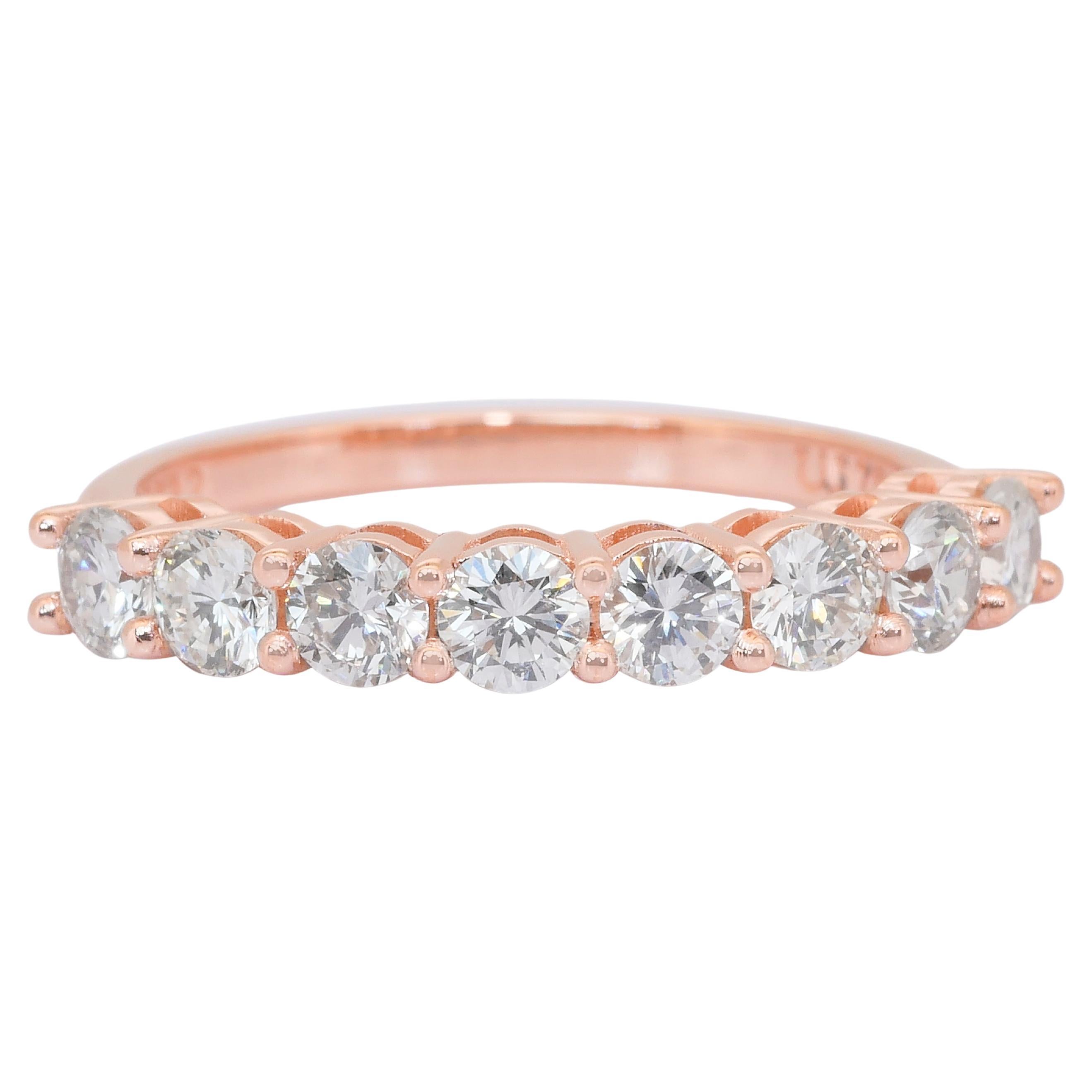 Anello a mezza eternità senza tempo con 1,01 carati di diamanti in oro rosa 18 carati - Certificato IGI