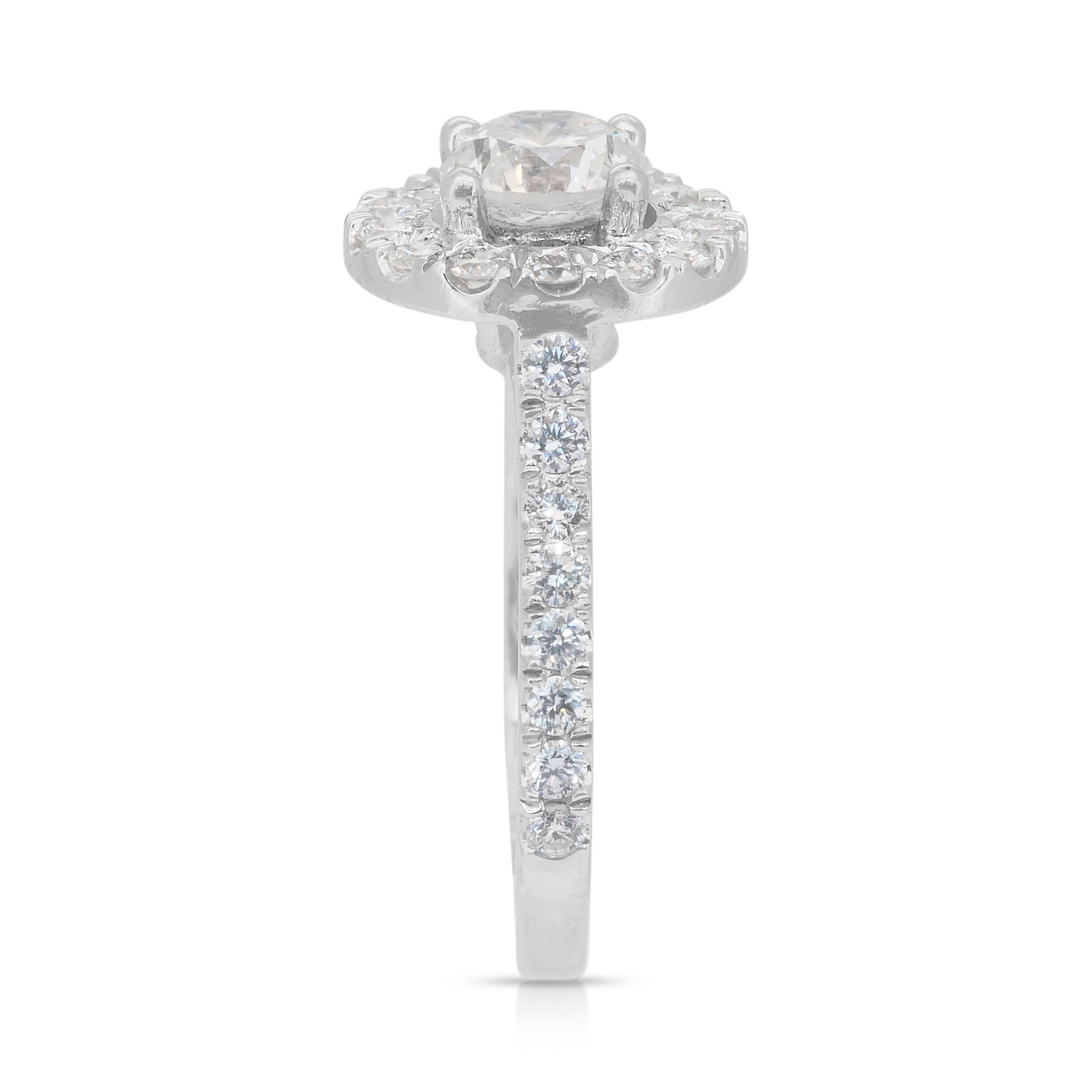 Timeless 1.03ct Diamonds Halo Ring in 18k White Gold - IGI Certified For Sale 2