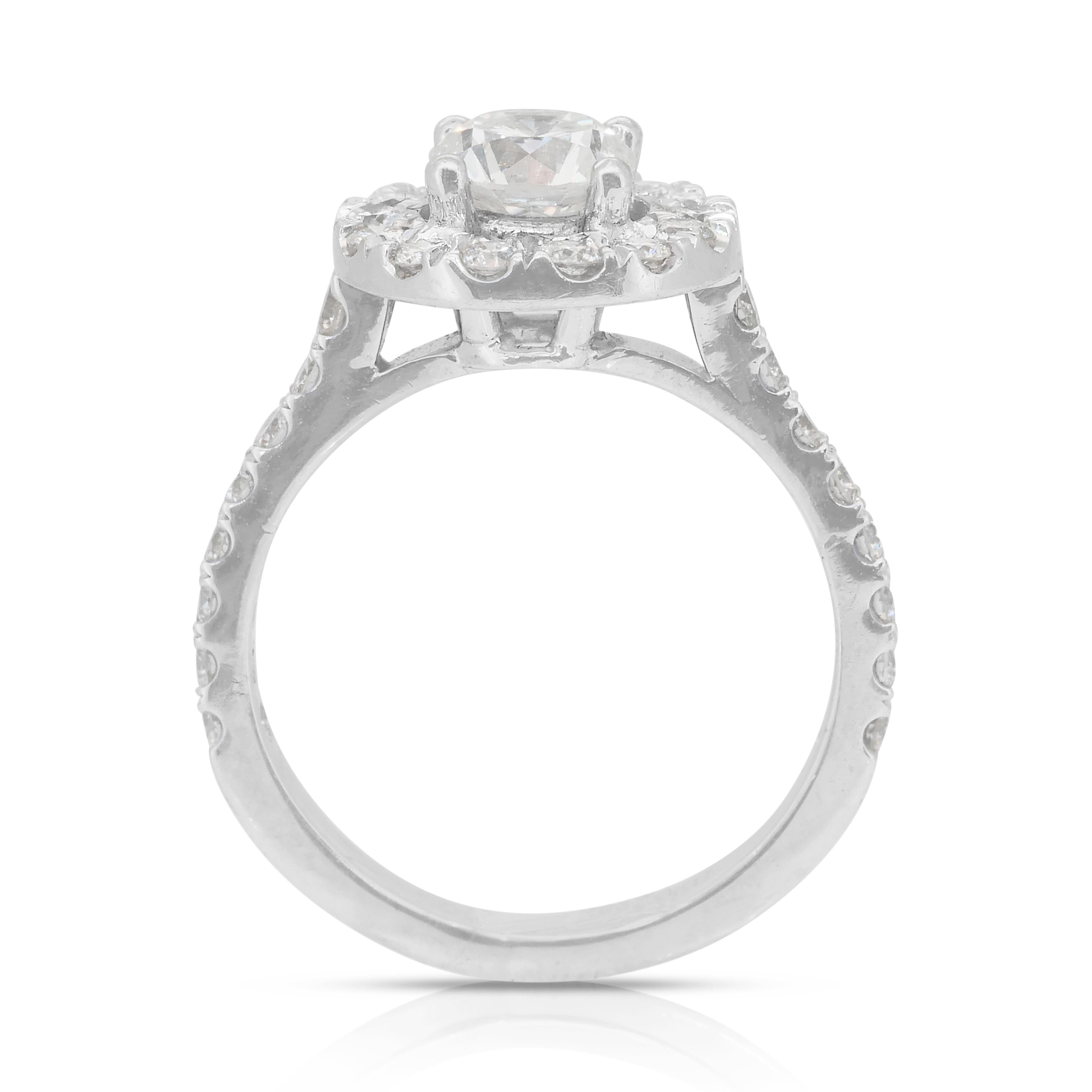 Timeless 1.03ct Diamonds Halo Ring in 18k White Gold - IGI Certified For Sale 4