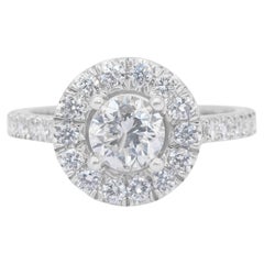 Timeless 1.03ct Diamonds Halo Ring in 18k White Gold - IGI Certified