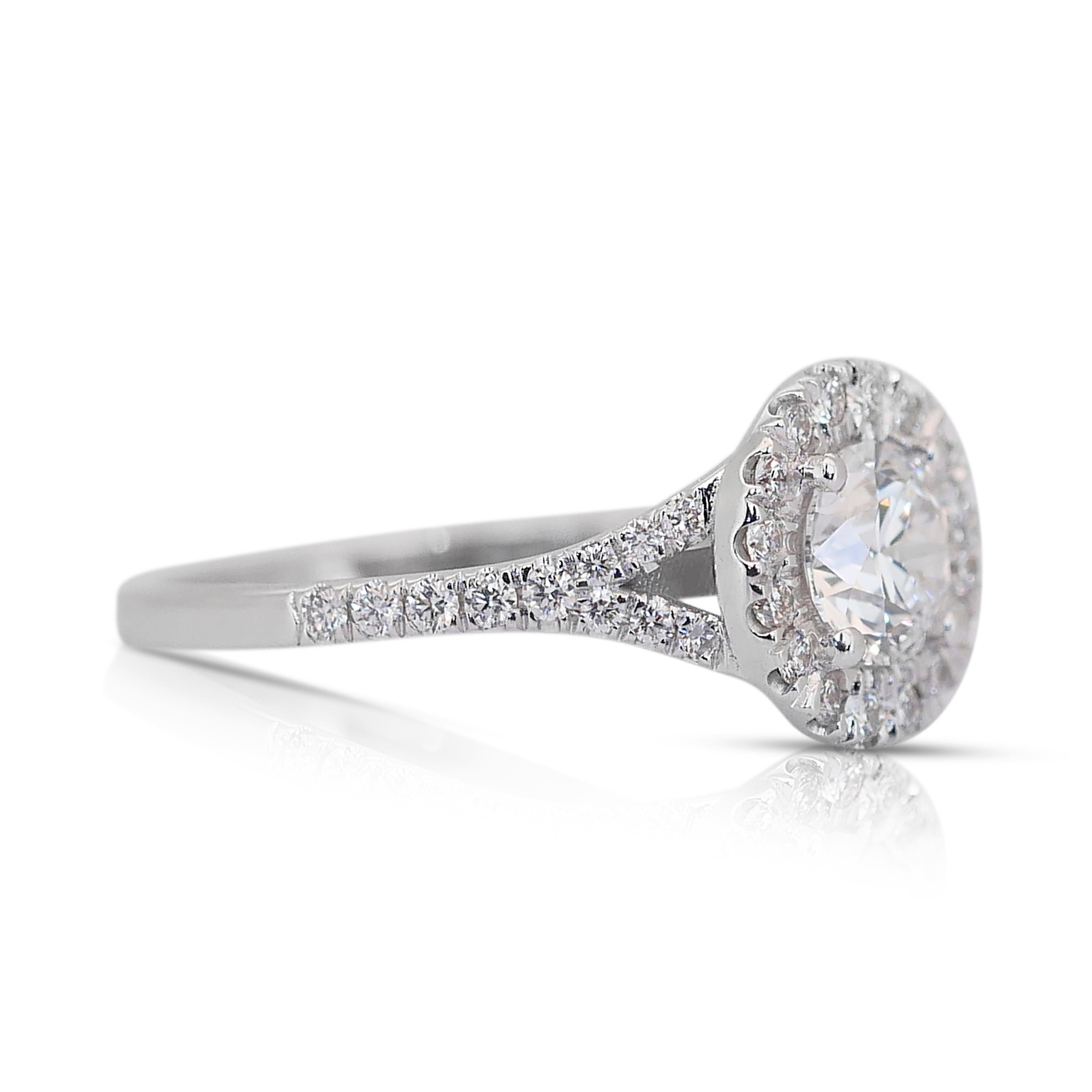 Round Cut Timeless 1.05ct Diamonds Halo Ring in 18k White Gold - GIA Certified
